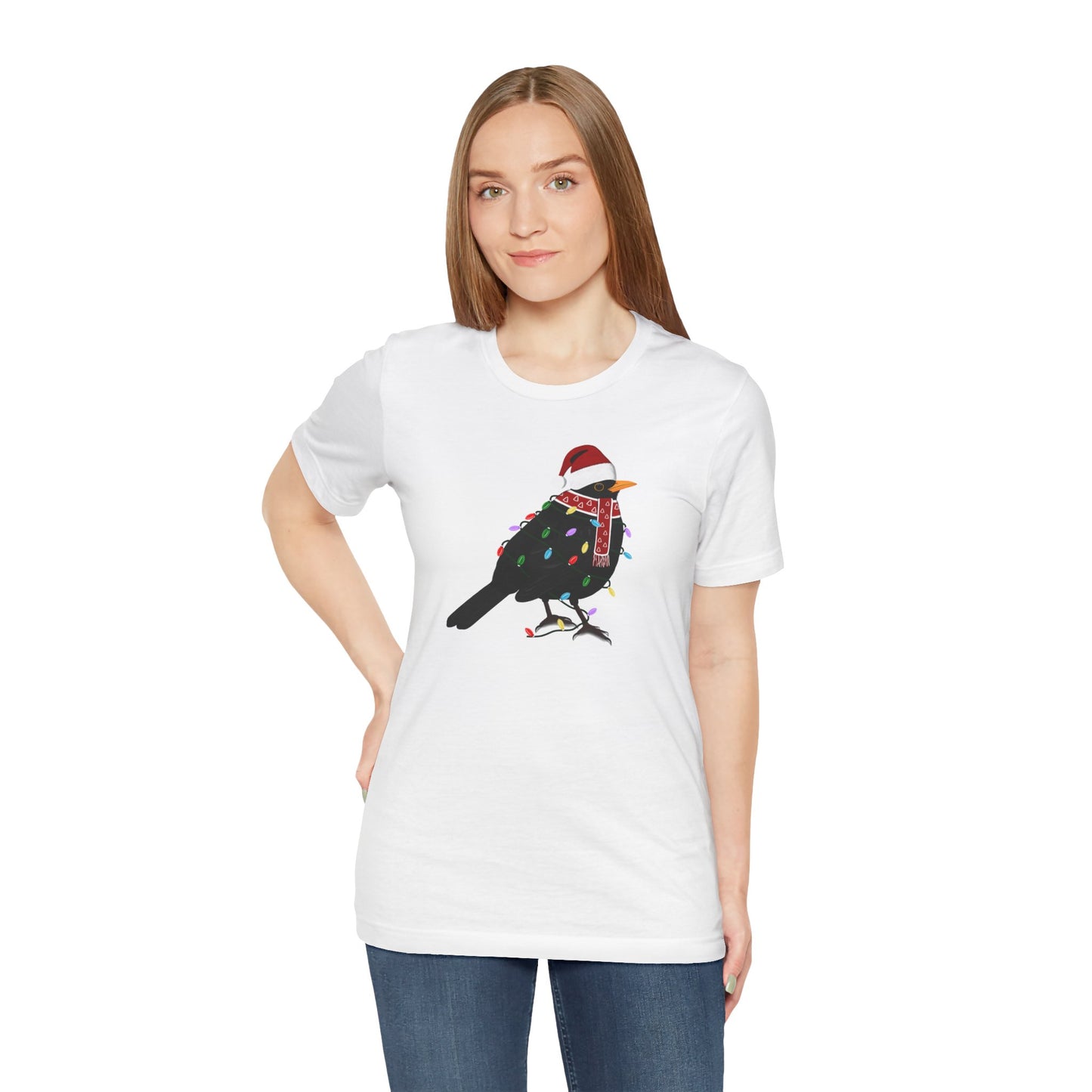 Blackbird with Fairy Lights Christmas Bird T-Shirt