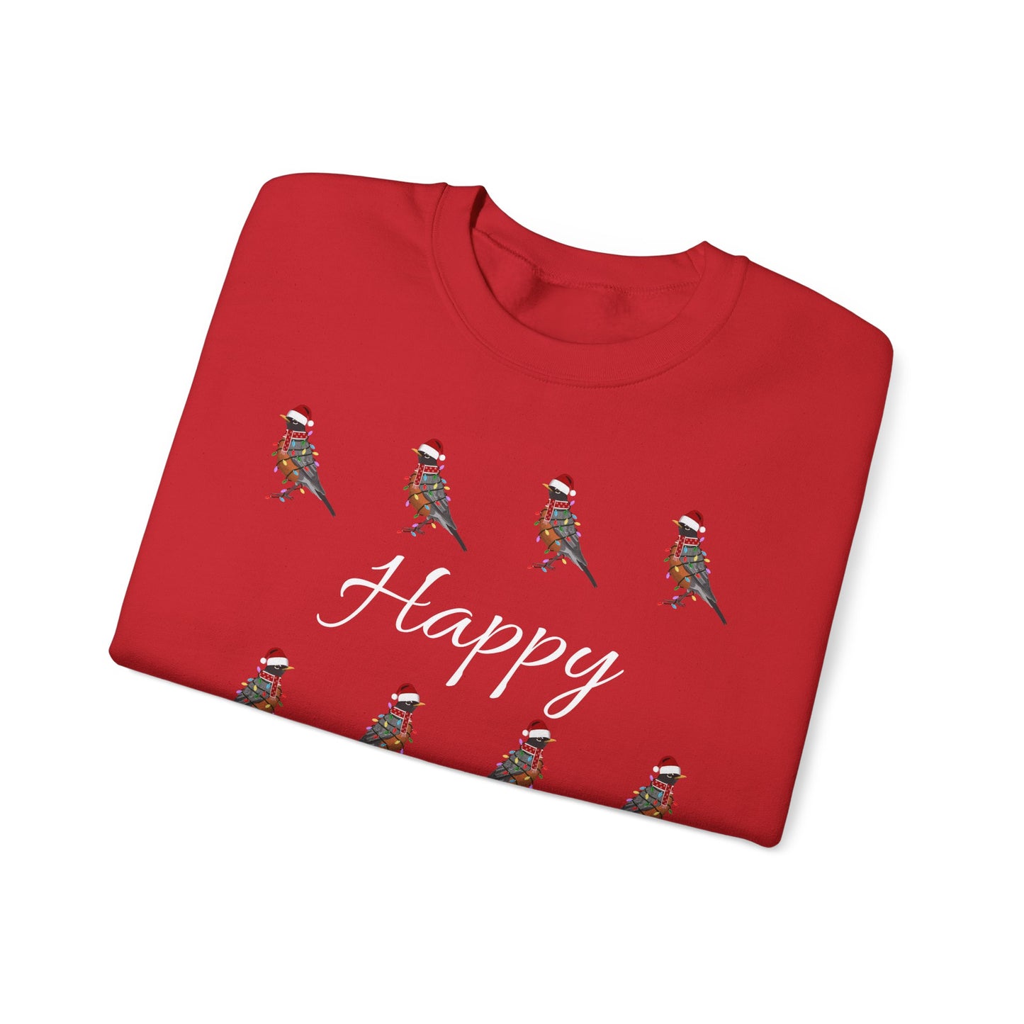 American Robin as Santa with Hat Scarf and Fairy Lights Happy Holidays Birdwatcher Christmas Bird Sweatshirt