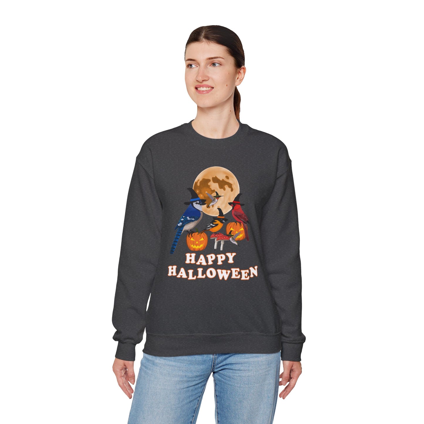 Blue Jay Cardinal Oriole Hummingbird Halloween Birds Witch Birdwatcher Sweatshirt