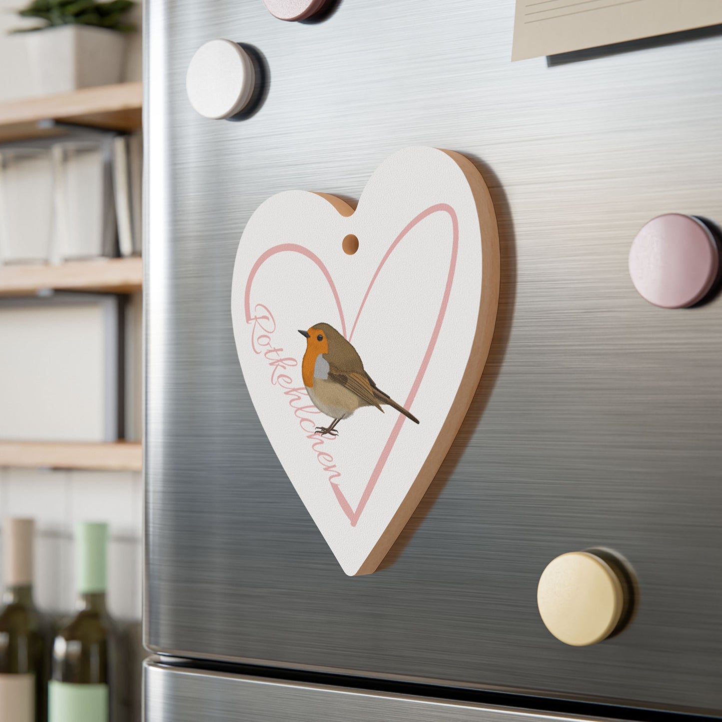 Rotkehlchen Ornament Herz aus Holz mit Vogelmotiv für Vogelfreunde