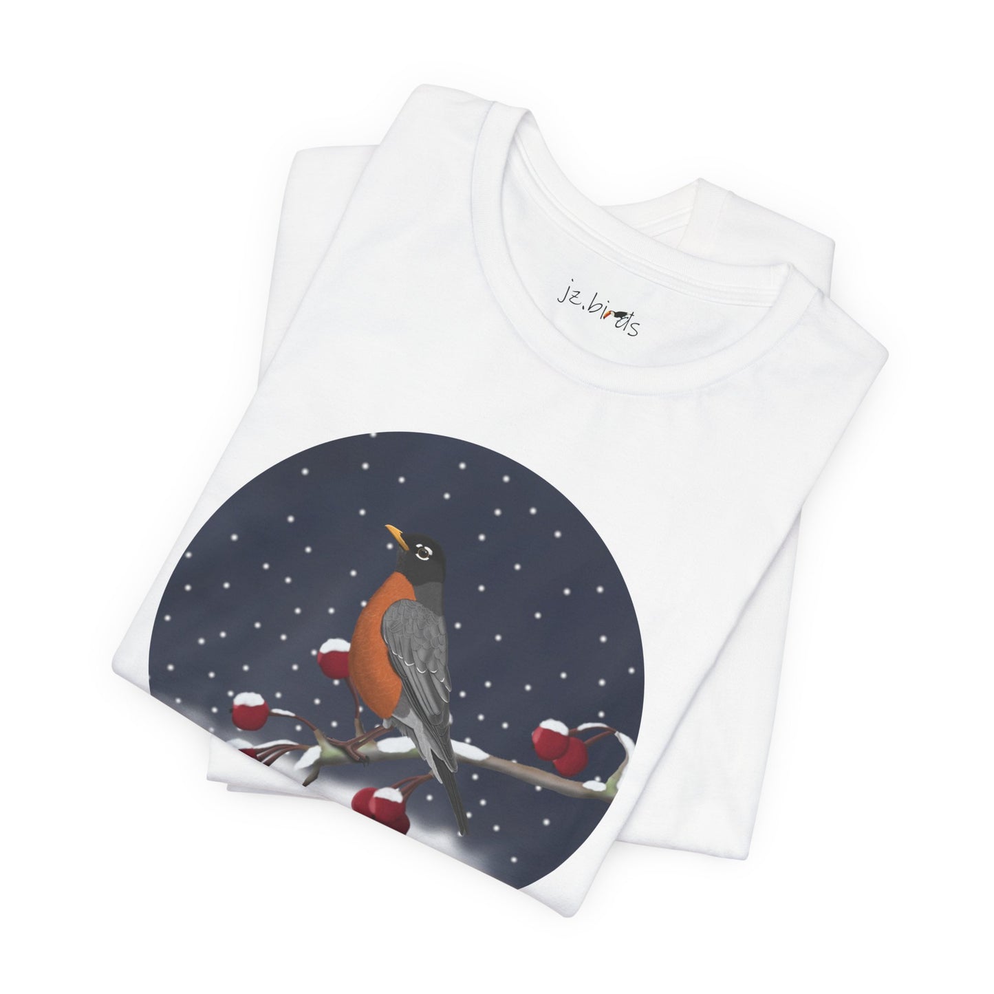 American Robin on a Winter Branch Birdwatcher Christmas Bird T-Shirt