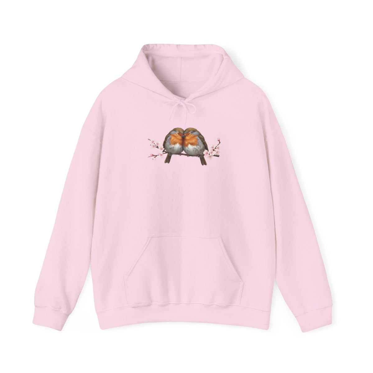 Premium Hoodie Rotkehlchen kuscheln auf einem Ast für Vogelbeobachter | Gemütlicher Unisex Kapuzenpullover