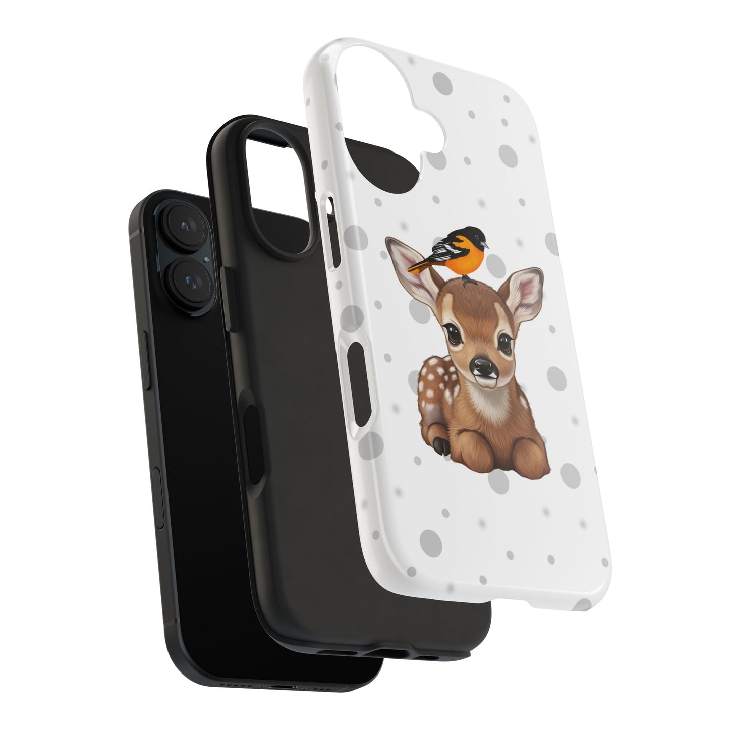 Cute Fawn with a Oriole Animal iPhone Case - Dual-Layer PC/TPU Protective Cover for iPhone