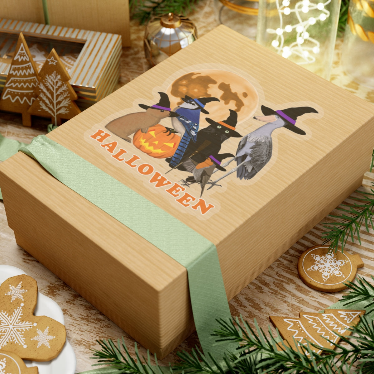 Blue Jay Robin Shoebill with Cat and Bunny Halloween Bird Sticker