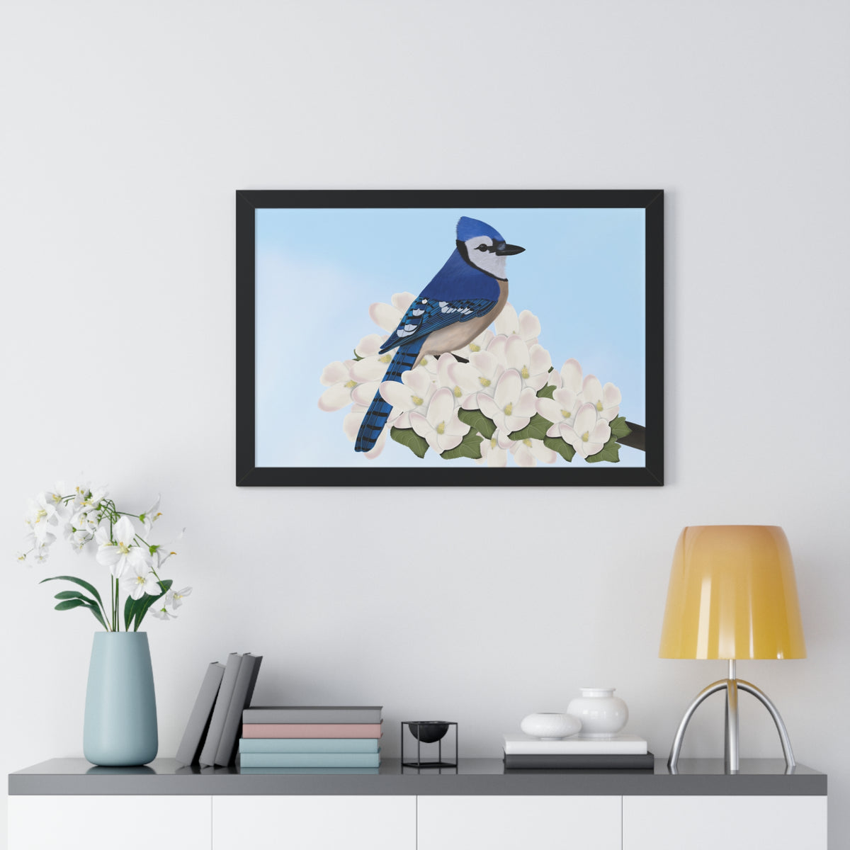 Blue Jay Spring Blossoms Bird Framed Poster
