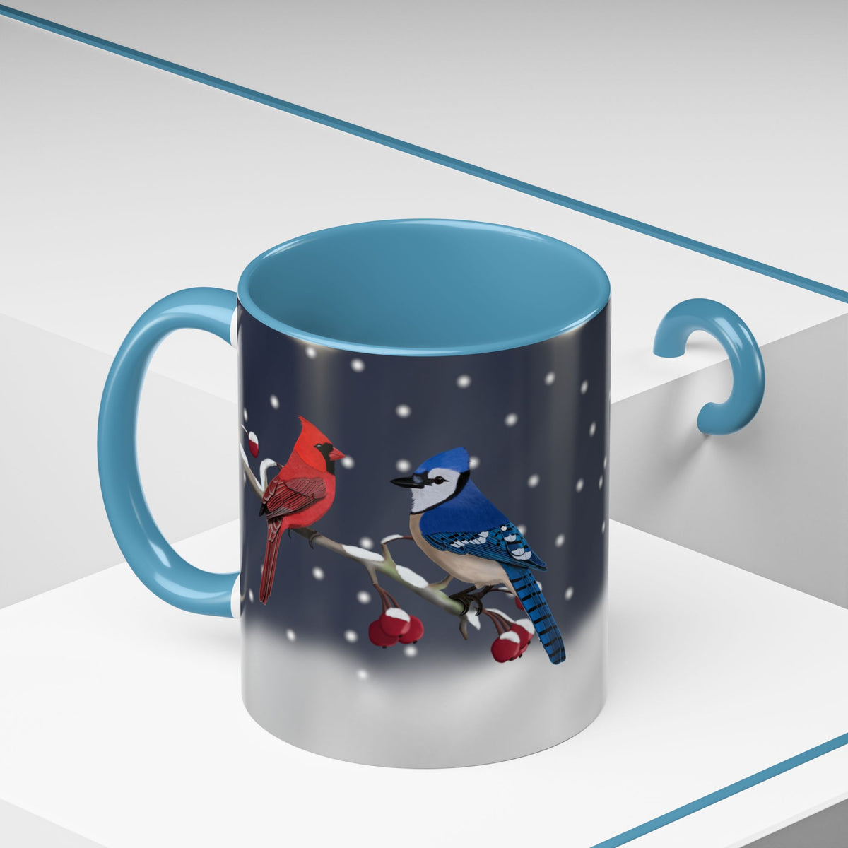 Blue Jay and Cardinal Bird Coffee Mug | Ceramic Christmas Gift for Bird Lovers