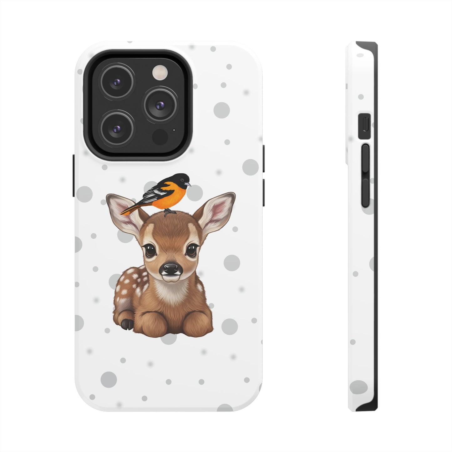 Cute Fawn with a Oriole Animal iPhone Case - Dual-Layer PC/TPU Protective Cover for iPhone