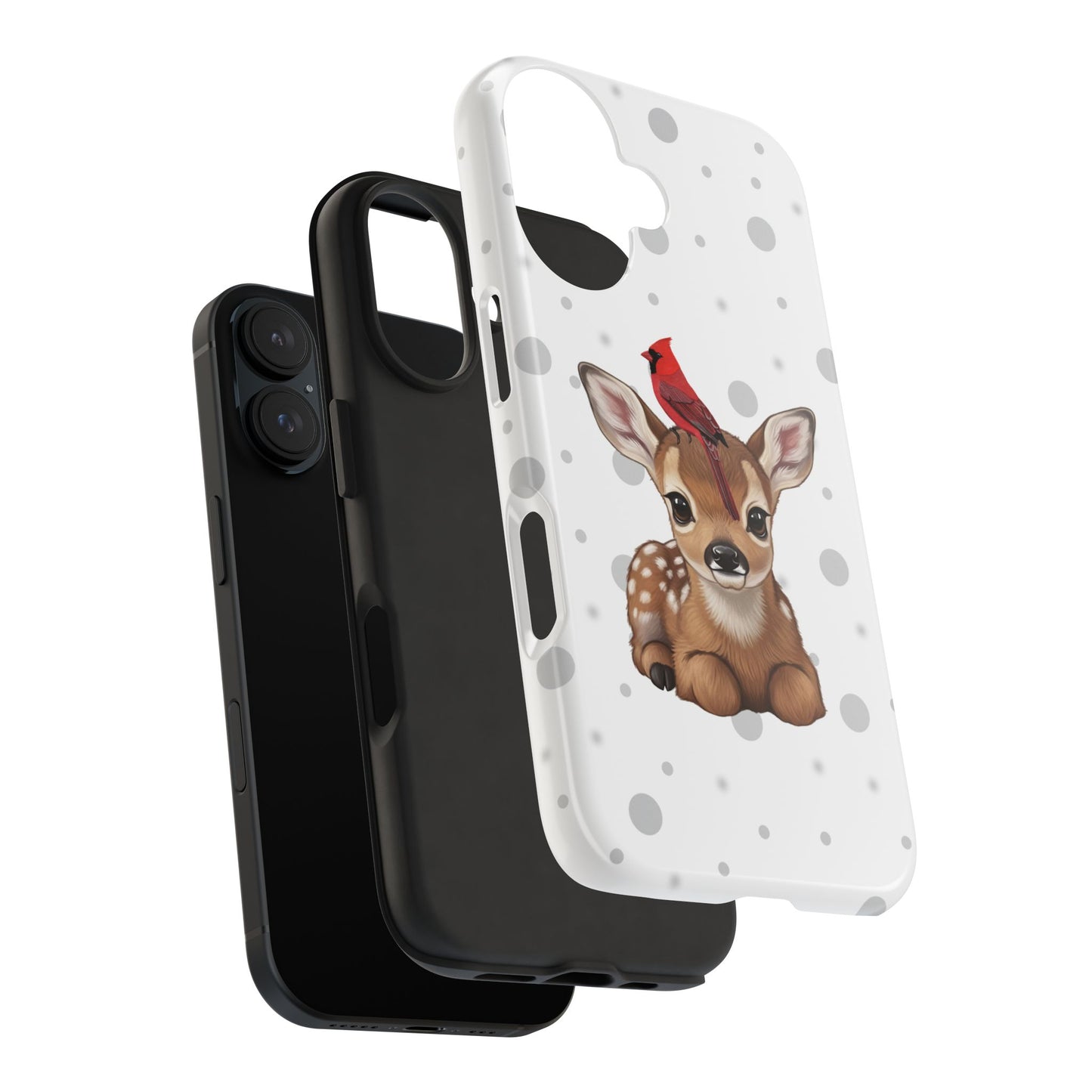 Cute Fawn with a Cardinal Animal iPhone Case - Dual-Layer PC/TPU Protective Cover for iPhone