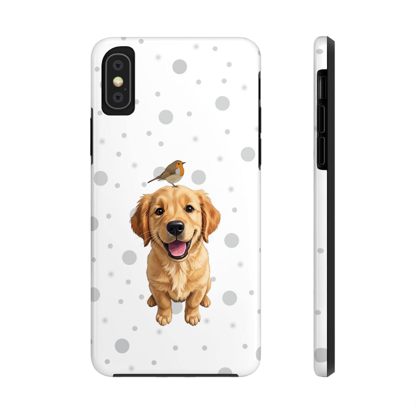 Cute Golden Retriever with European Robin Animal iPhone Case - Dual-Layer PC/TPU Protective Cover for iPhone