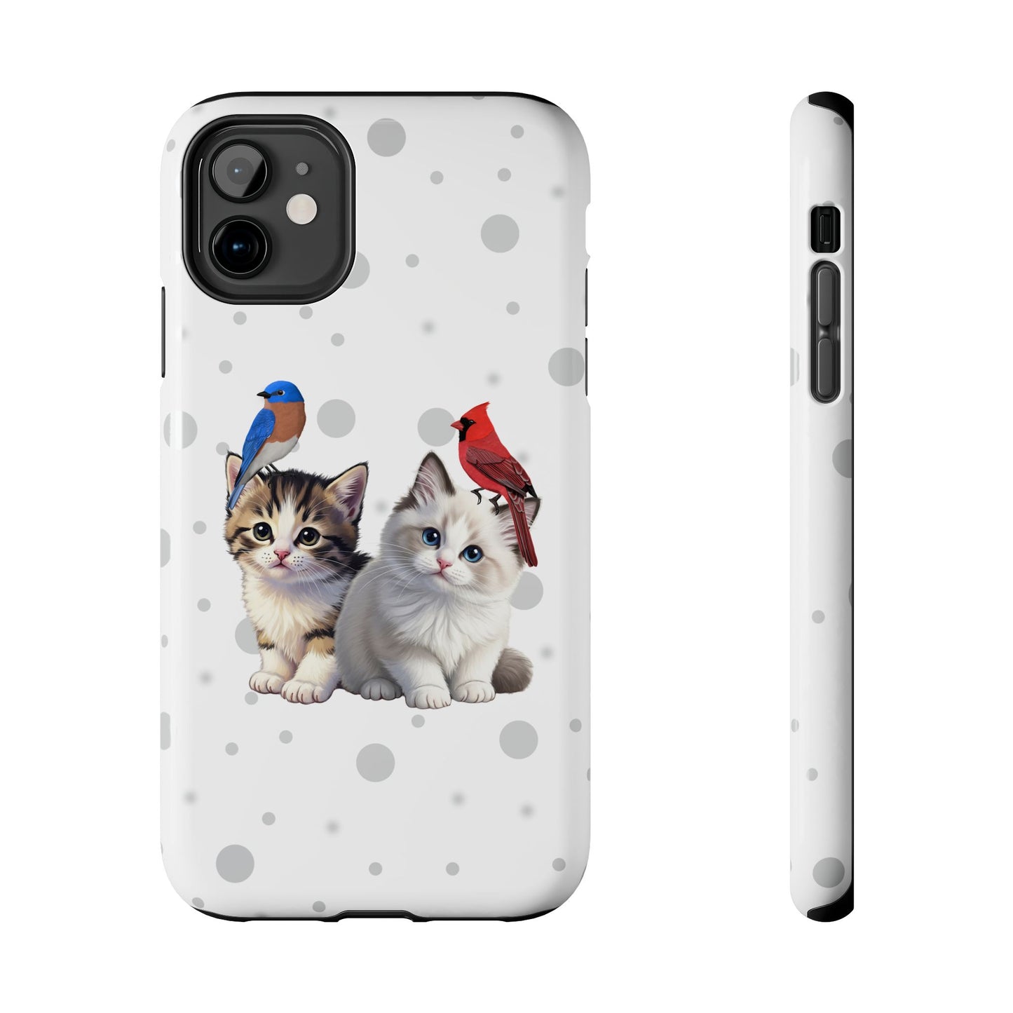 Cute Kitten with Cardinal and Bluebird Animal iPhone Case - Dual-Layer PC/TPU Protective Cover for iPhone