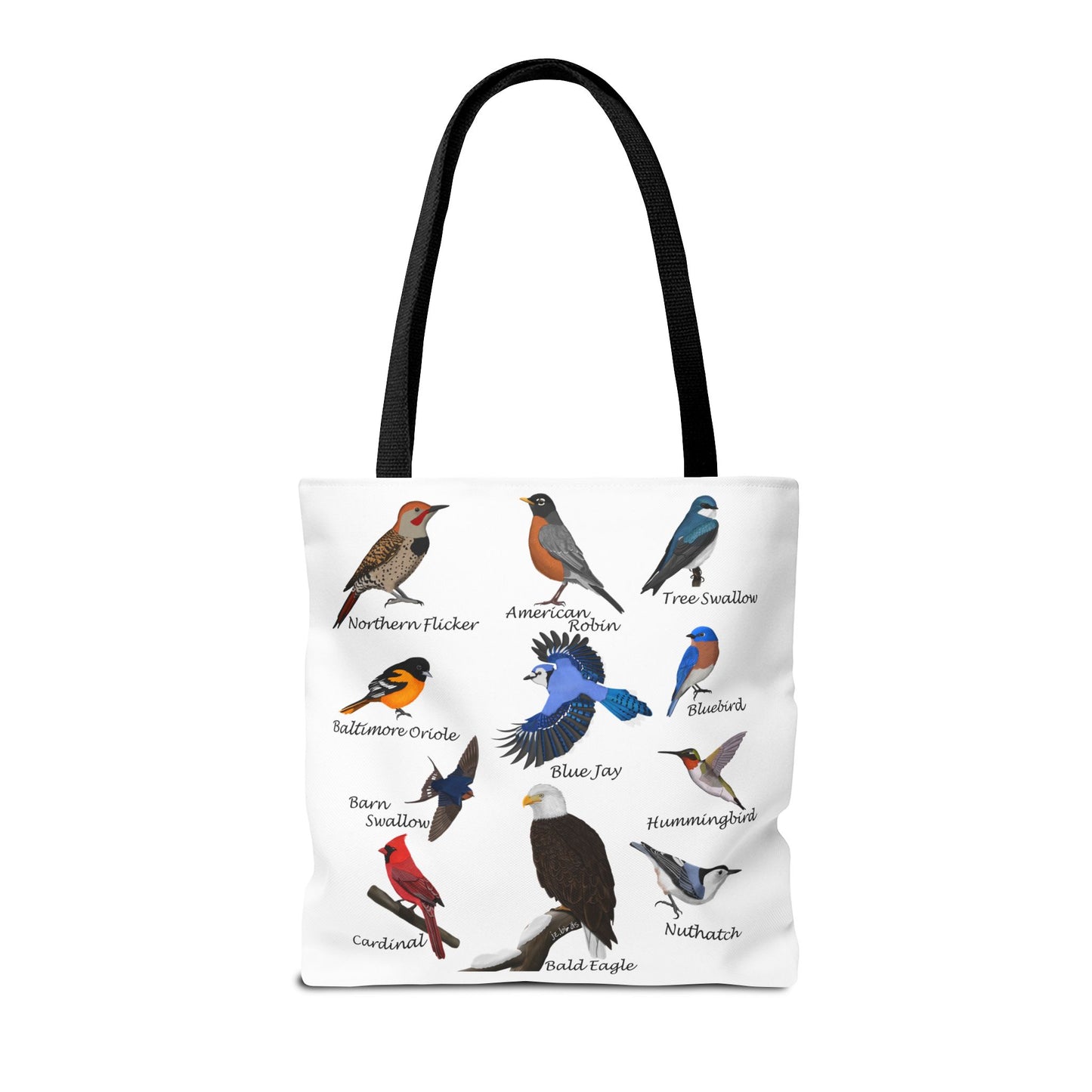 Backyard Birds Tote Bag 16"x16" Blue Jay Cardinal Bluebird Hummingbird for Bird Lovers