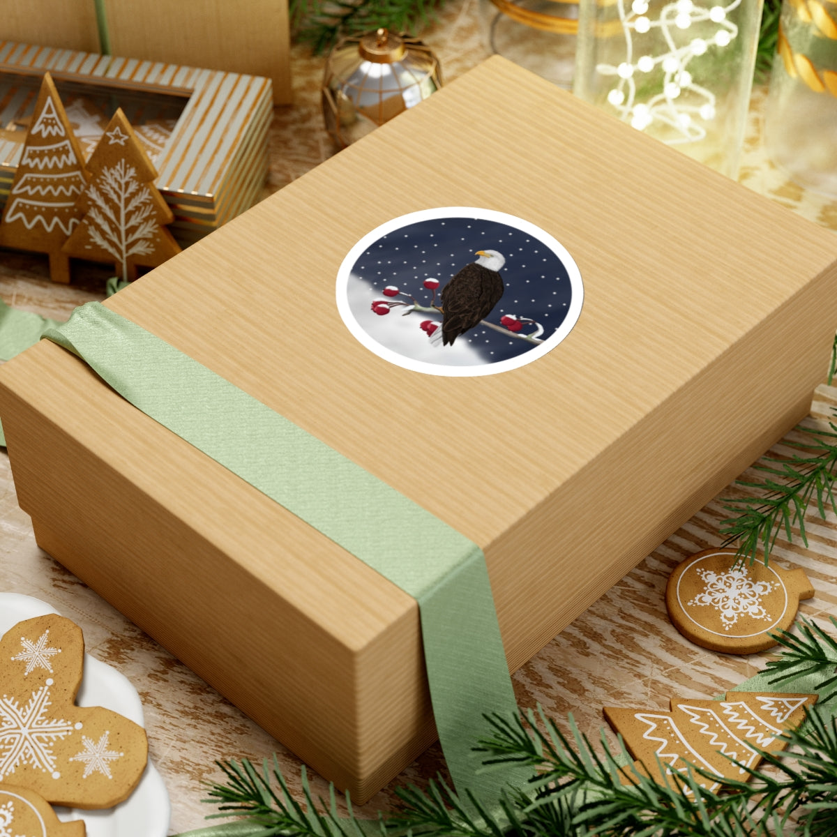 Bald Eagle on a Winter Branch Christmas Bird Sticker