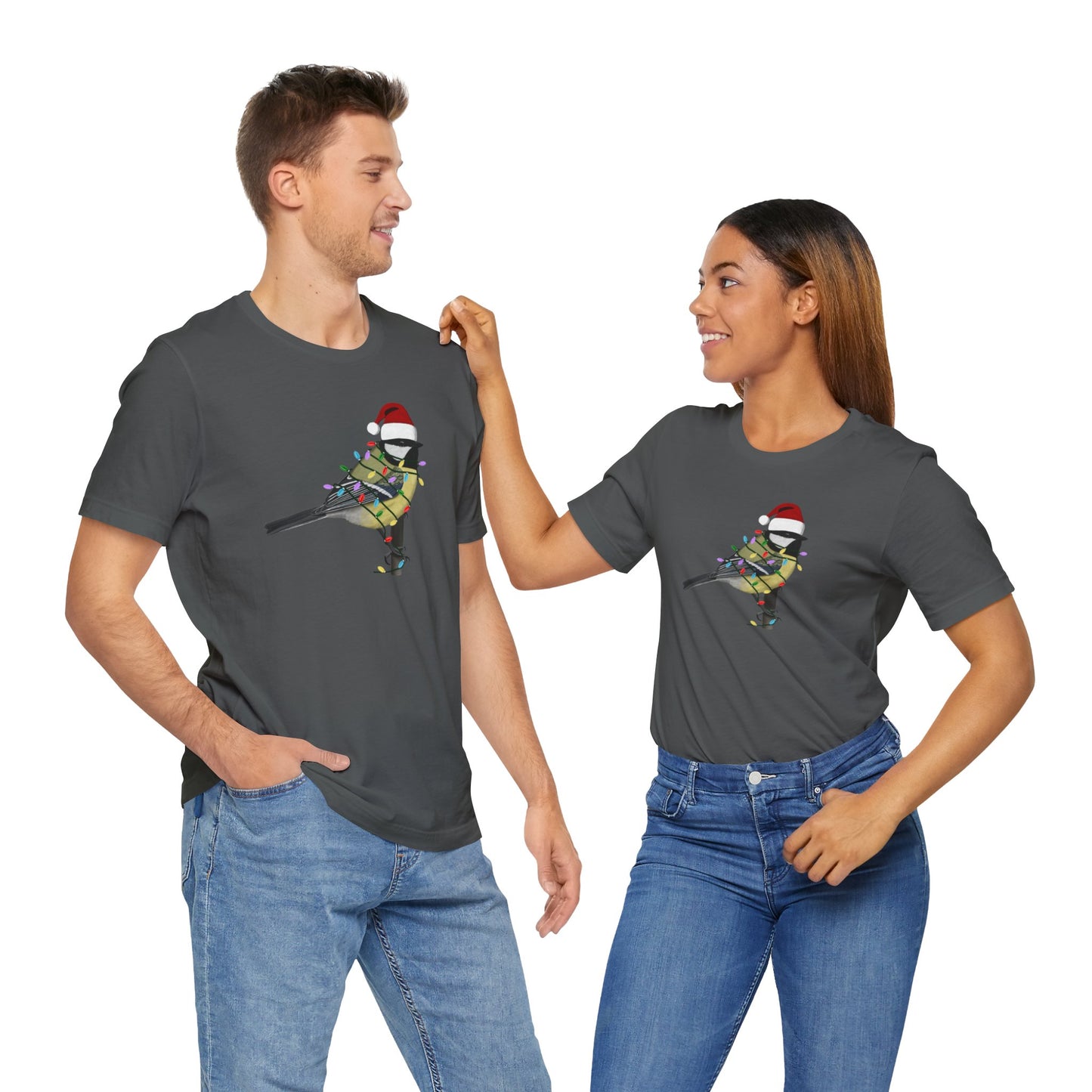 Chickadee with Fairy Lights Christmas Bird T-Shirt