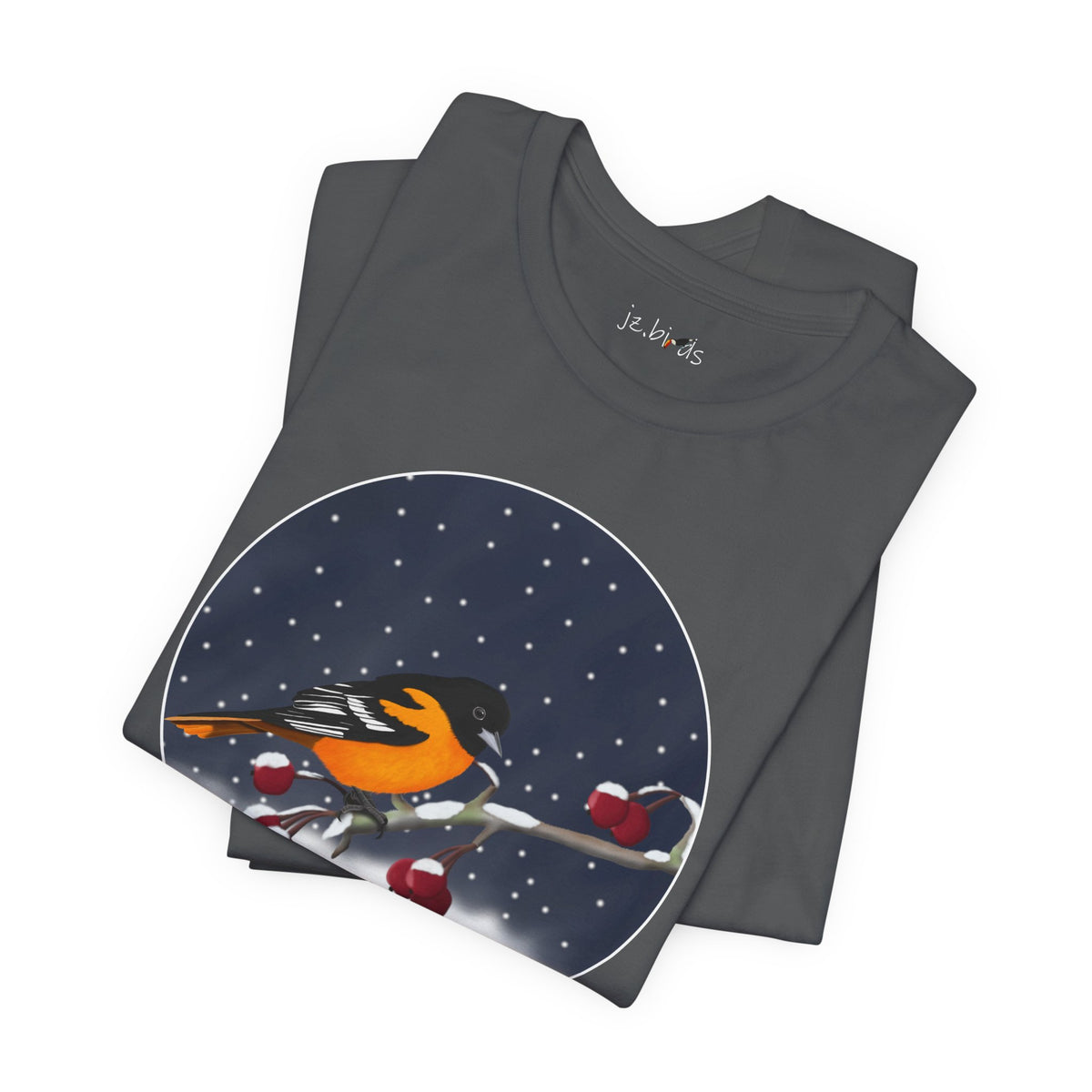 Baltimore Oriole on a Winter Branch Birdwatcher Christmas Bird T-Shirt