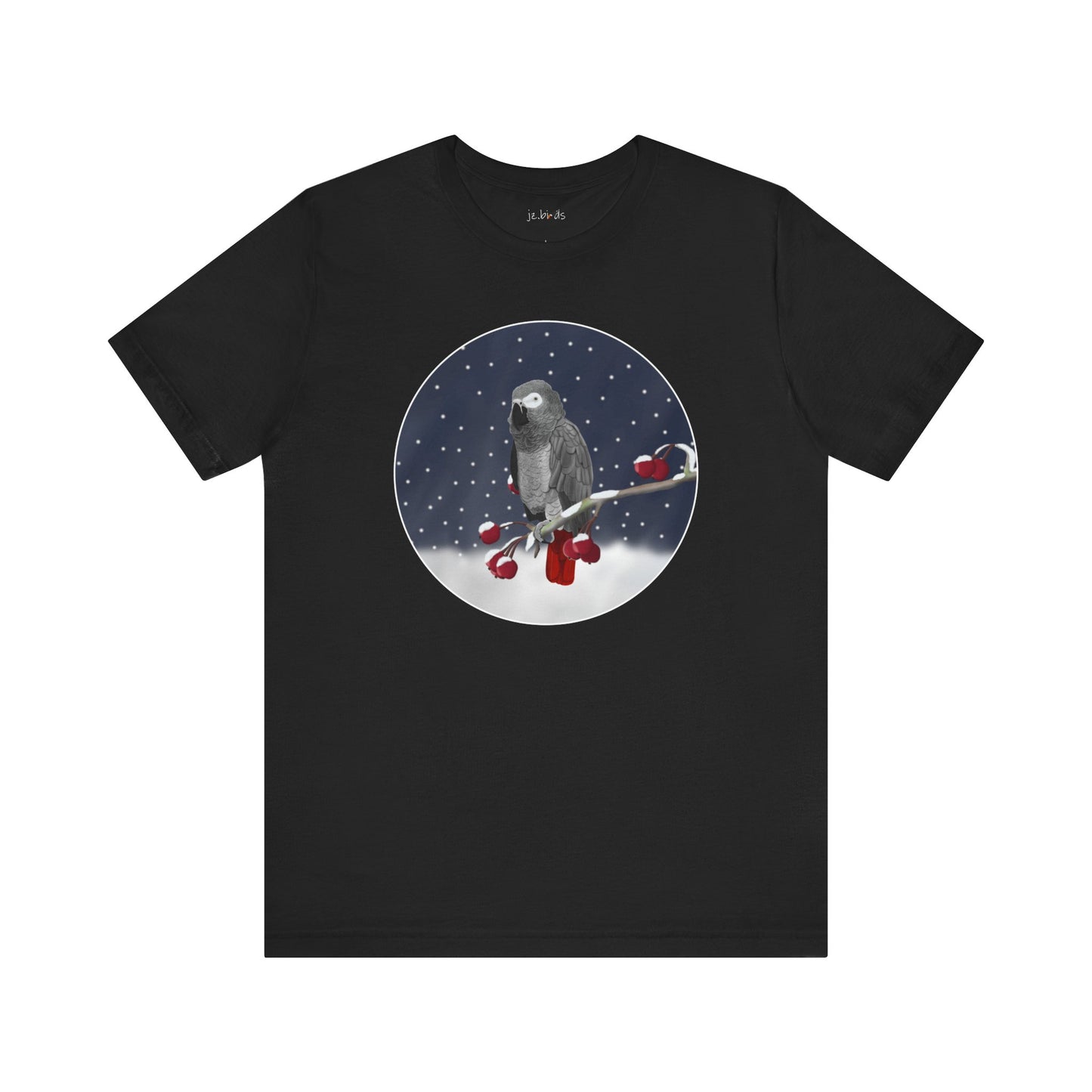 Grey Parrot on a Winter Branch Birdwatcher Christmas Bird T-Shirt