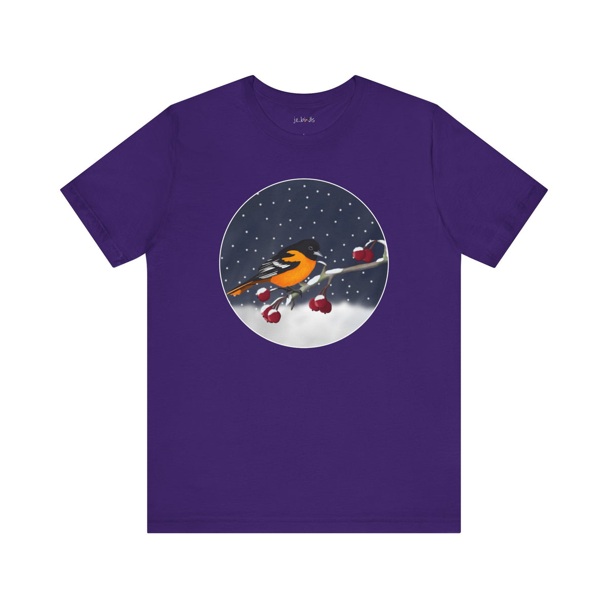Baltimore Oriole on a Winter Branch Birdwatcher Christmas Bird T-Shirt –