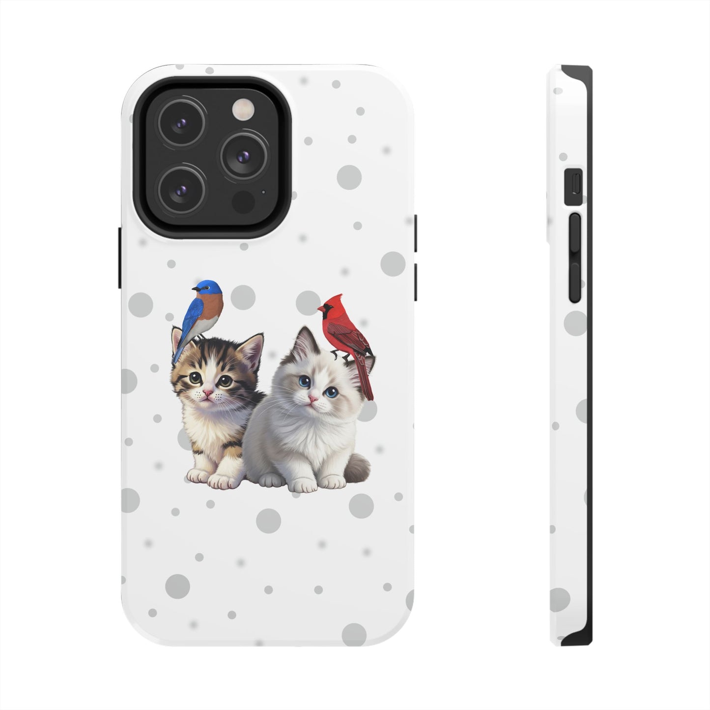 Cute Kitten with Cardinal and Bluebird Animal iPhone Case - Dual-Layer PC/TPU Protective Cover for iPhone