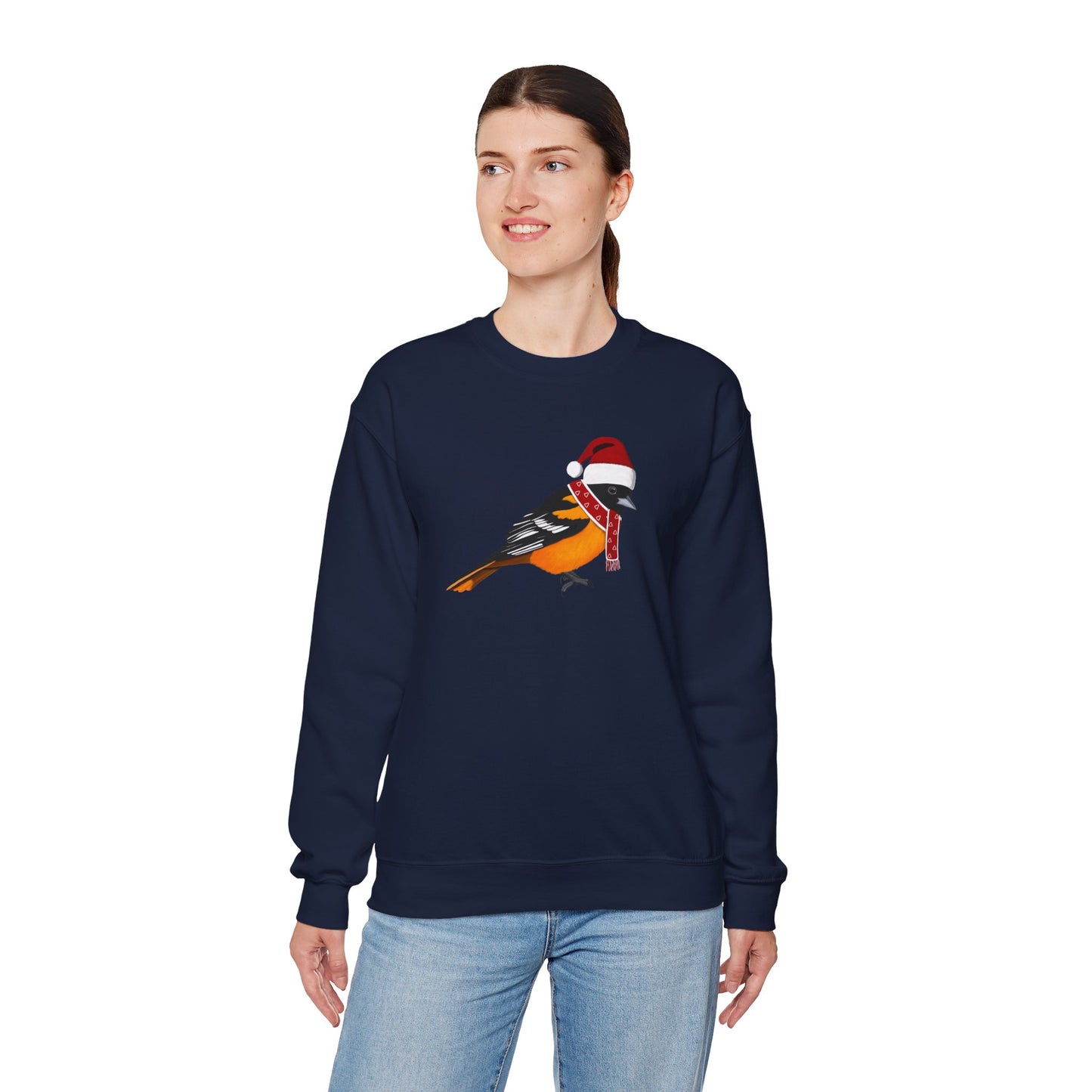 Baltimore Oriole with Christmas Hat Bird Birdwatcher Sweatshirt