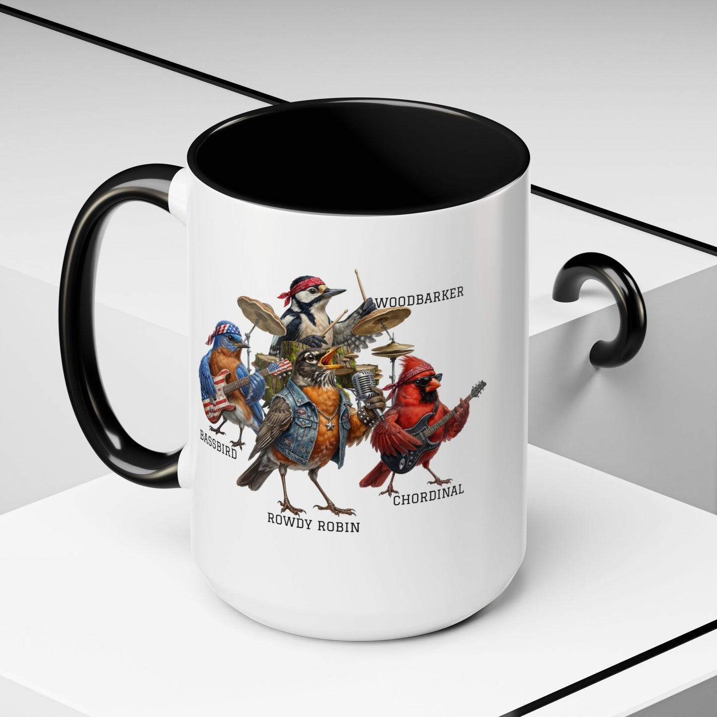 The Backyard Birds Band Mug – Full Lineup Rock & Roll Bird Gift – Funny Cardinal, Robin, Bluebird, Woodpecker Cup