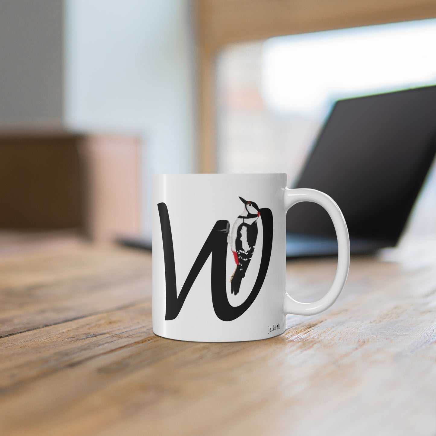 Woodpecker Letter W Bird Ceramic Mug 11oz White