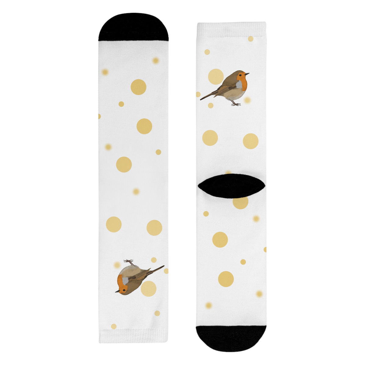 Rotkehlchen Socken – Vogel mit Goldenen Punkten für Vogelfreunde & Vogelbeobachter Weiß