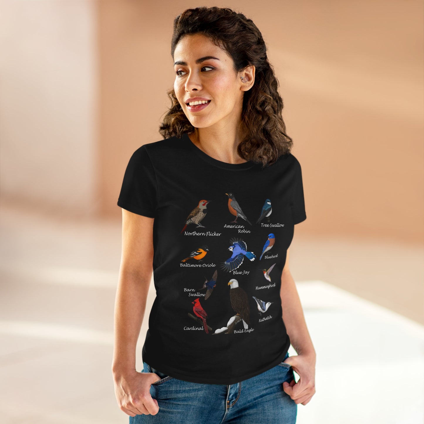 Birds of America Blue Jay Cardinal Bald Eagle Oriole Bird Design for Birdwatchers and Bird Lovers Women's T-Shirt