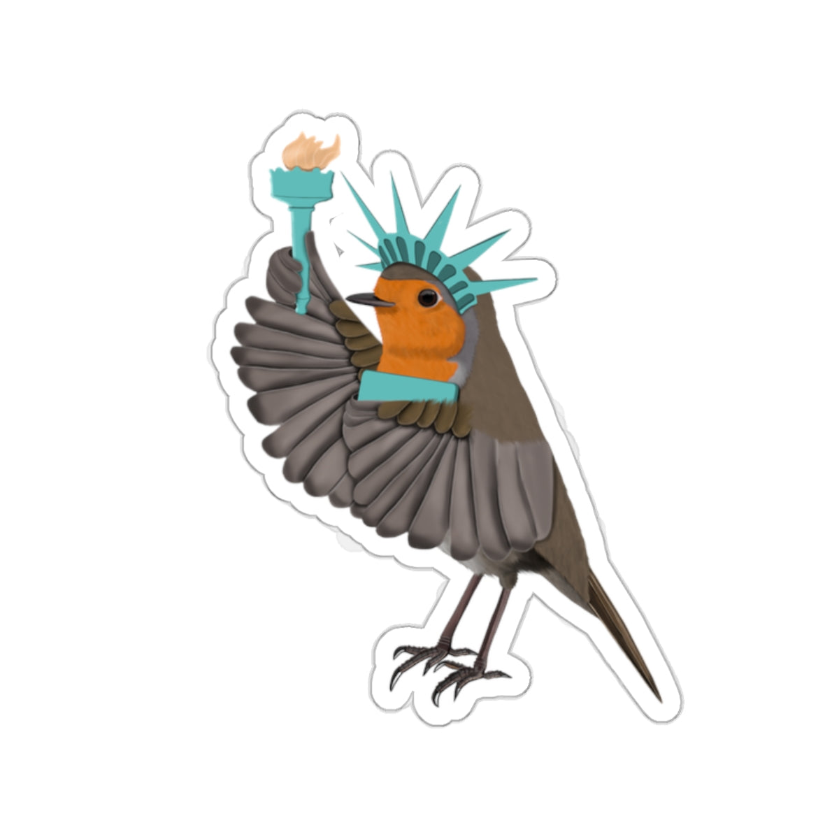 Robin Bird 4th of July Statue of Liberty Kiss-Cut Sticker