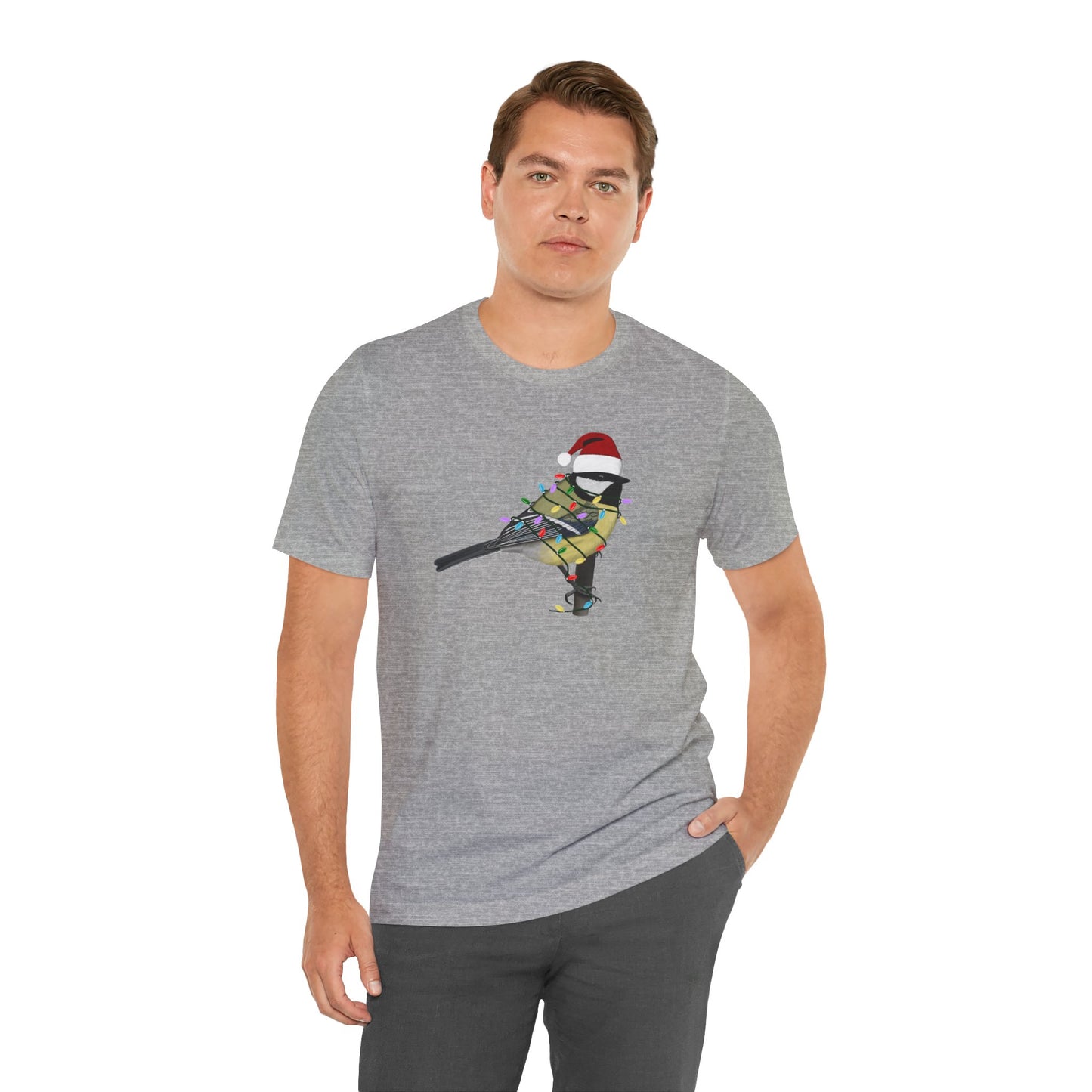Chickadee with Fairy Lights Christmas Bird T-Shirt