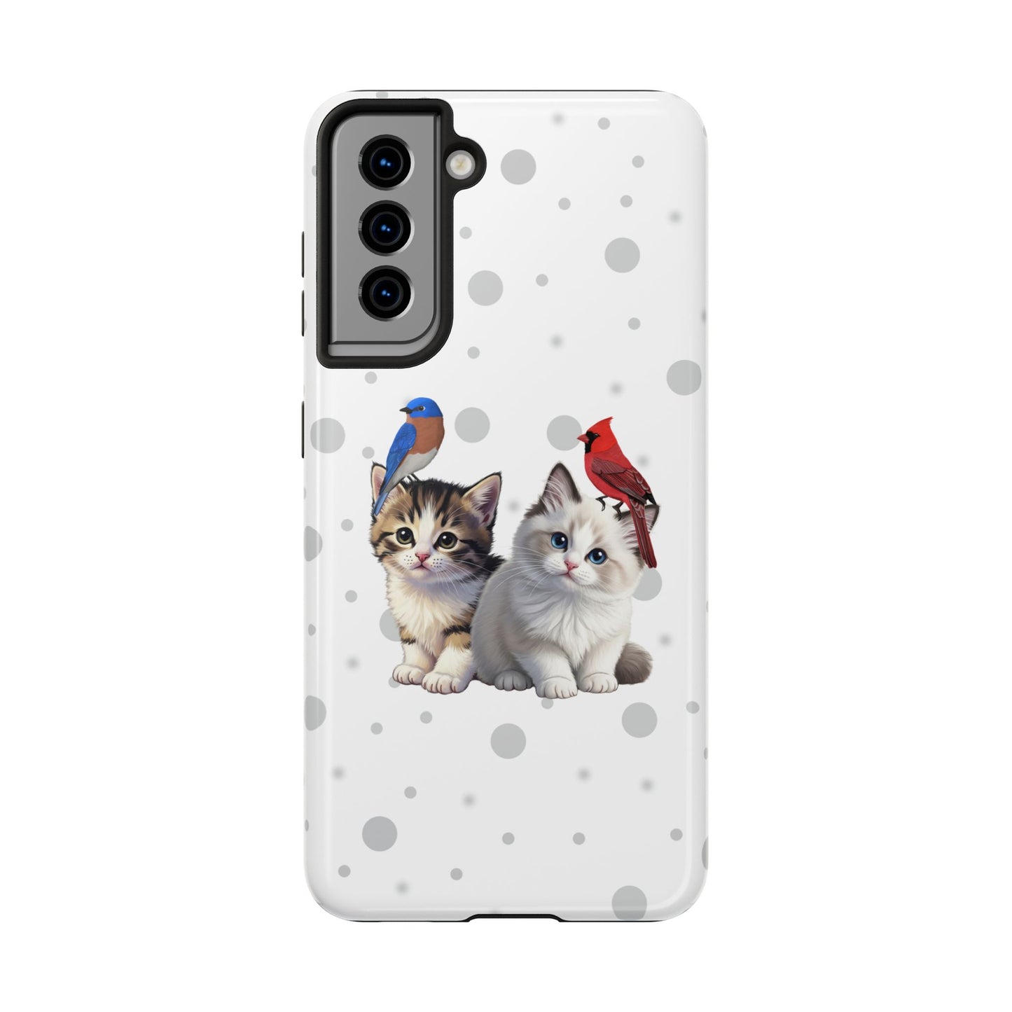 Cute Kitten with Cardinal and Bluebird Animal iPhone Case - Dual-Layer PC/TPU Protective Cover for iPhone