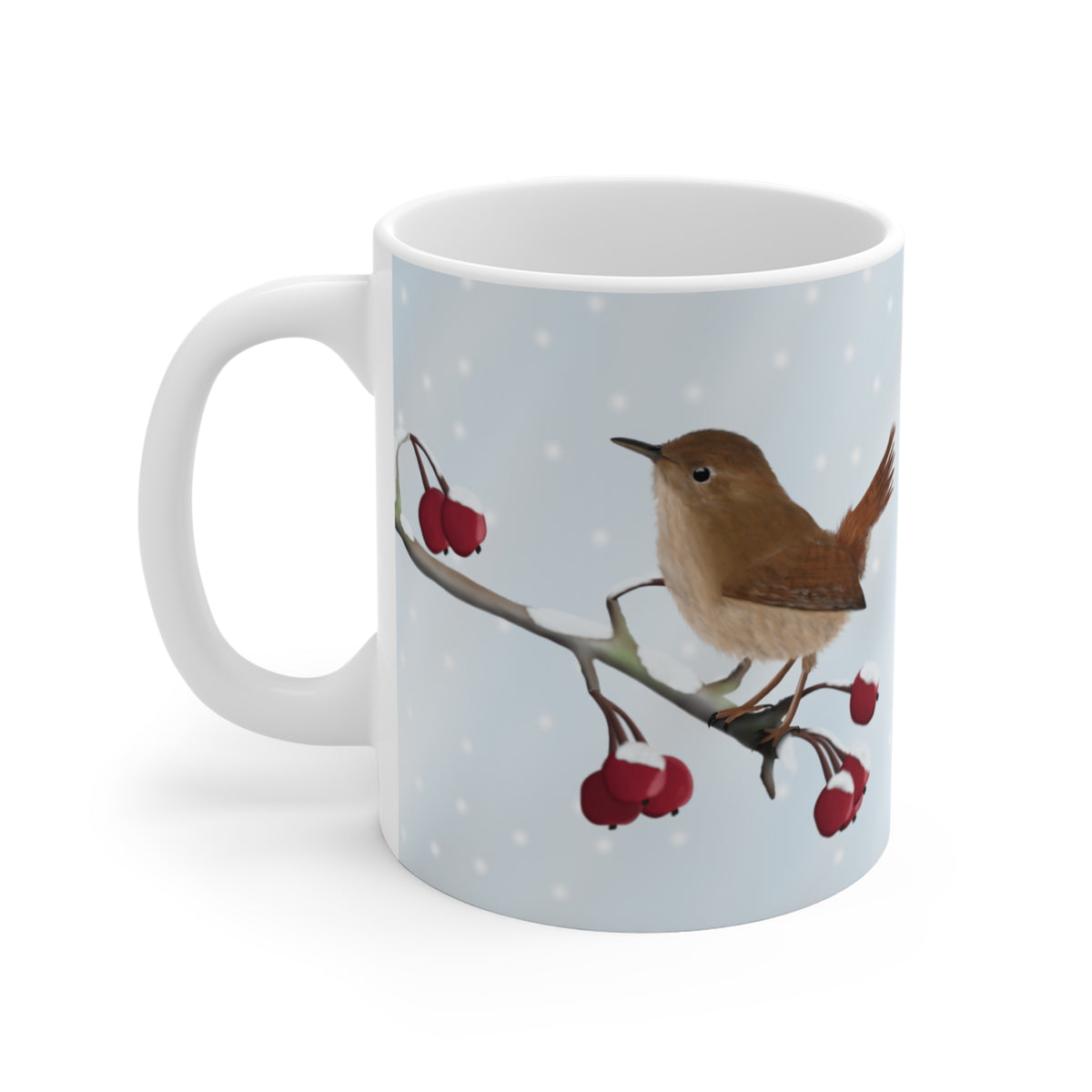 Wren Winter Bird Ceramic Mug 11oz - jz.birds