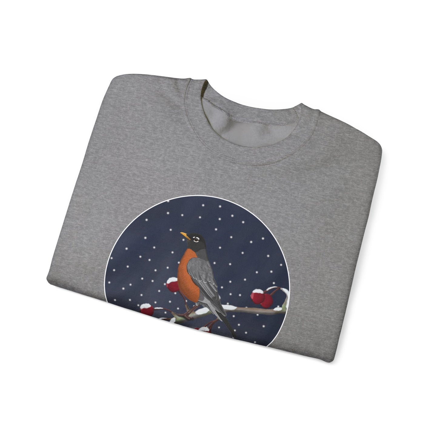 American Robin on a Winter Branch Birdwatcher Christmas Bird Sweatshirt