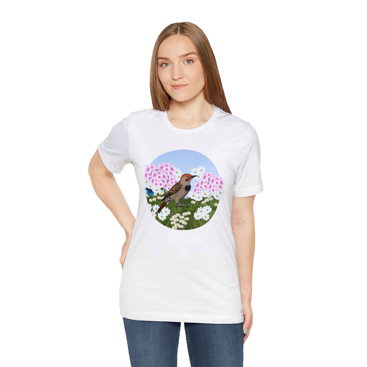 Northern Flicker and Summer Flowers Bird Tee