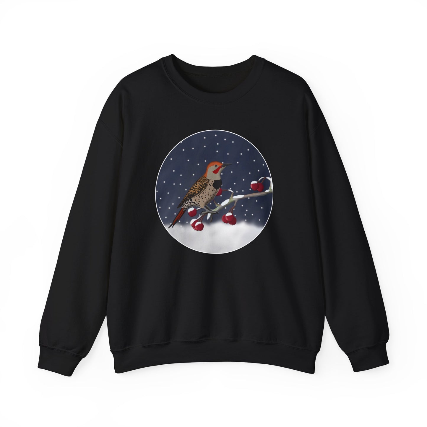 Northern Flicker on a Winter Branch Birdwatcher Christmas Bird Sweatshirt