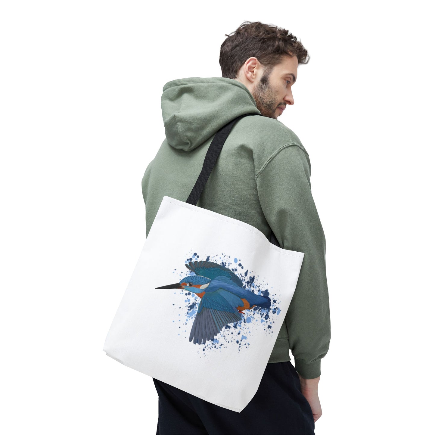 Eisvogel Tragetasche 40x40cm Vogel Tasche Weiß für Vogelbeobachter