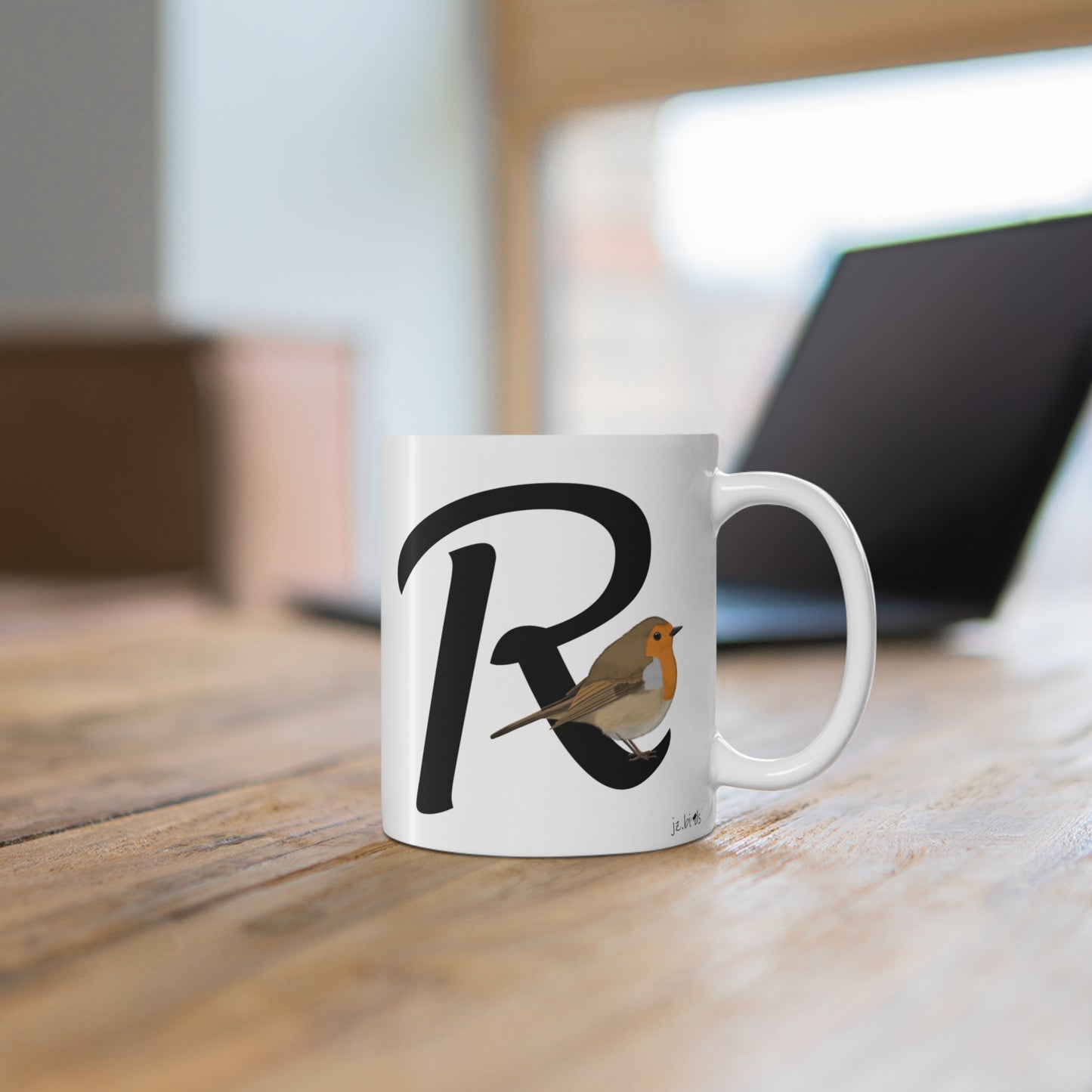 Robin Letter R Bird Ceramic Mug 11oz White