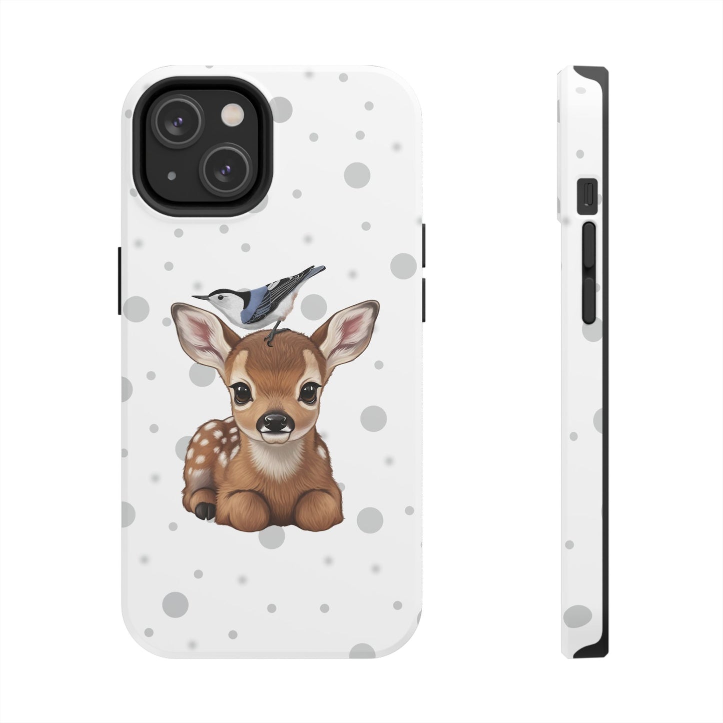 Cute Fawn with a Nuthatch Animal iPhone Case - Dual-Layer PC/TPU Protective Cover for iPhone