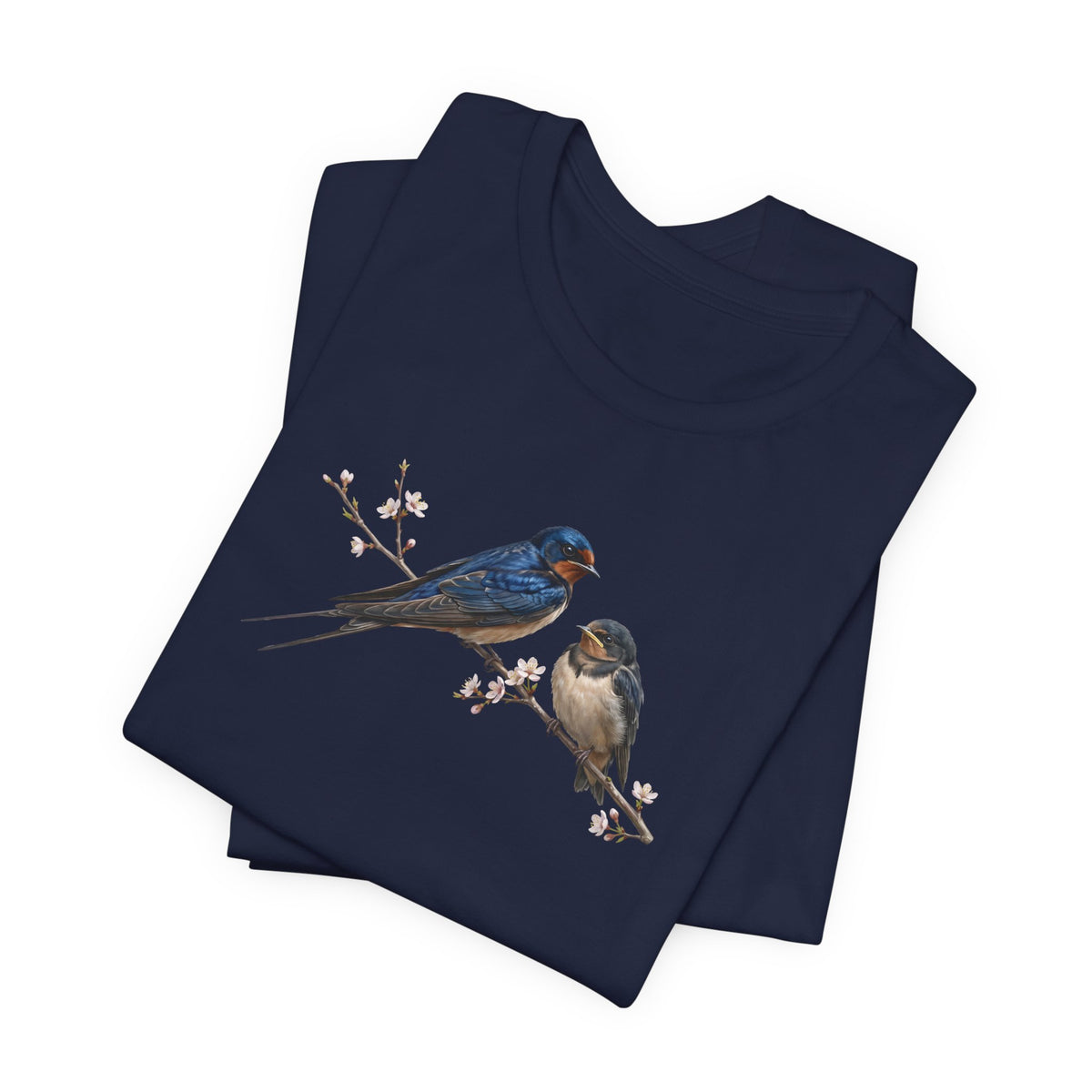 Barn Swallow & Fledgling T-Shirt | Spring Blossoms Unisex Graphic Tee