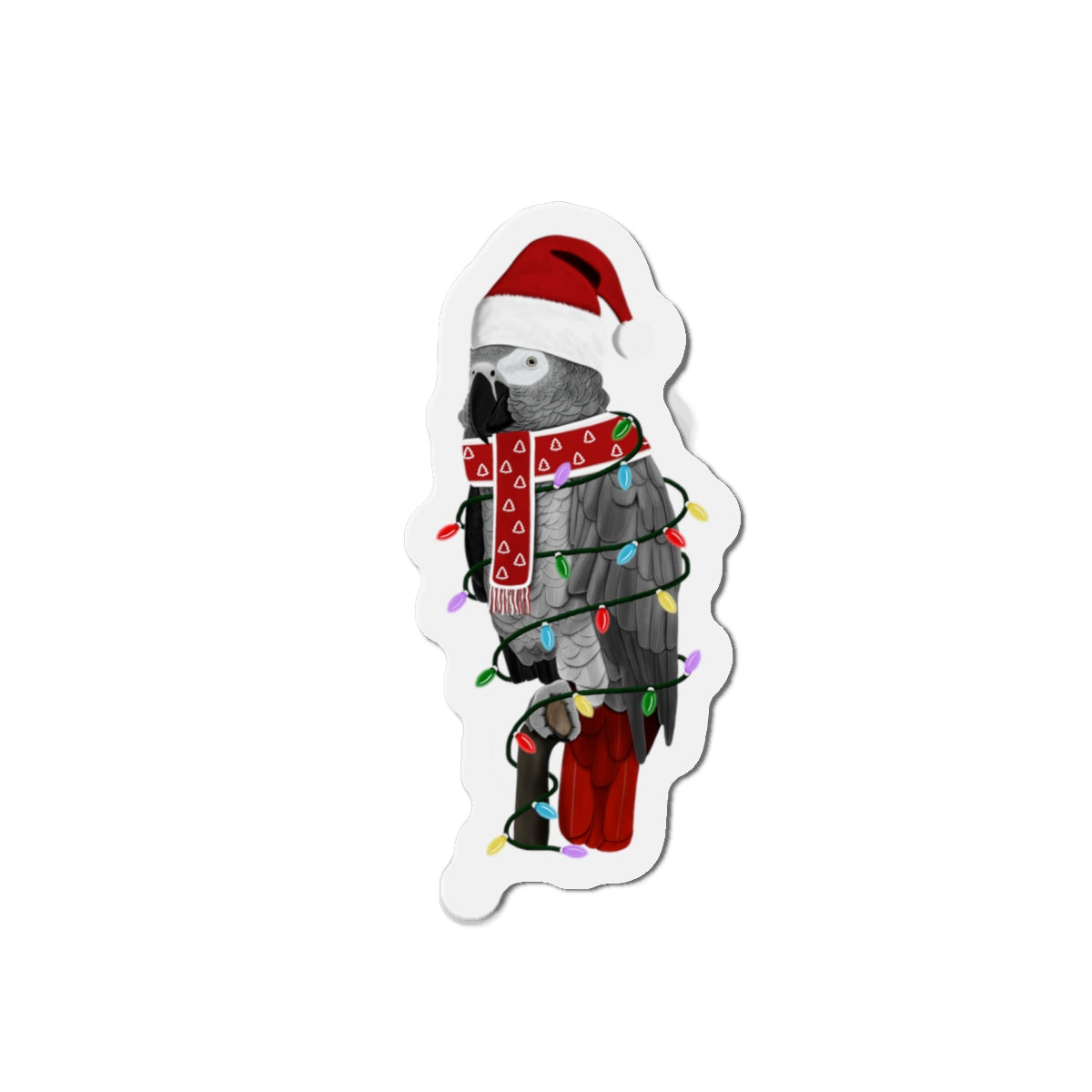 Grey Parrot with Fairy Lights and Scarf Christmas Bird Magnet