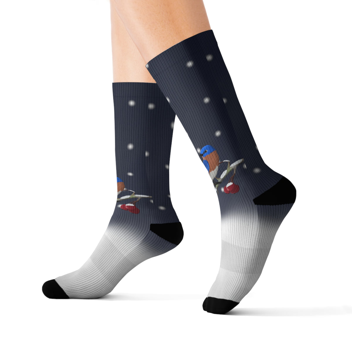 Bluebird All Over Prints – on a Winter Branch Christmas Bird Socks