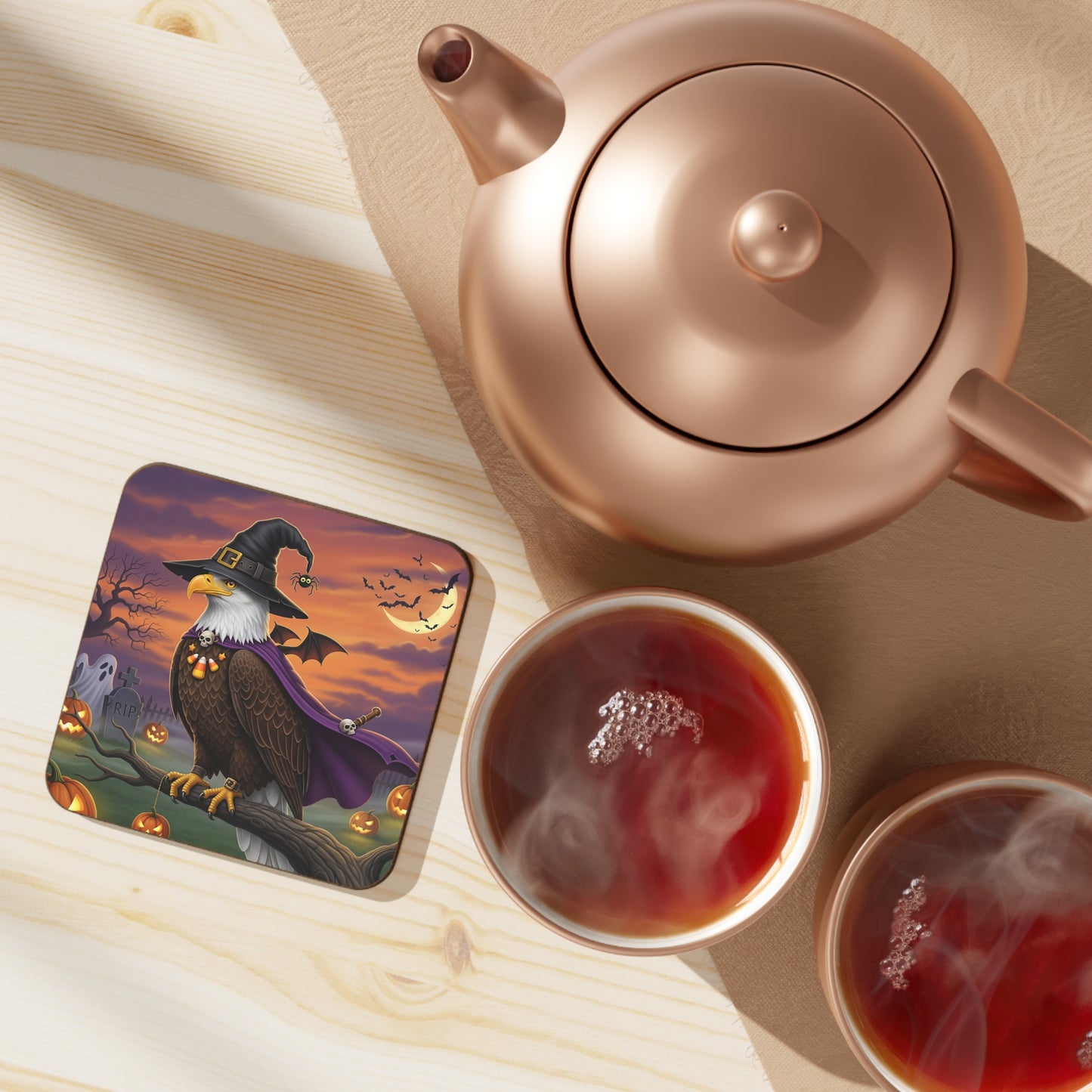 Spooky Halloween Coasters - Cute Bald Eagle Fall Table Decor