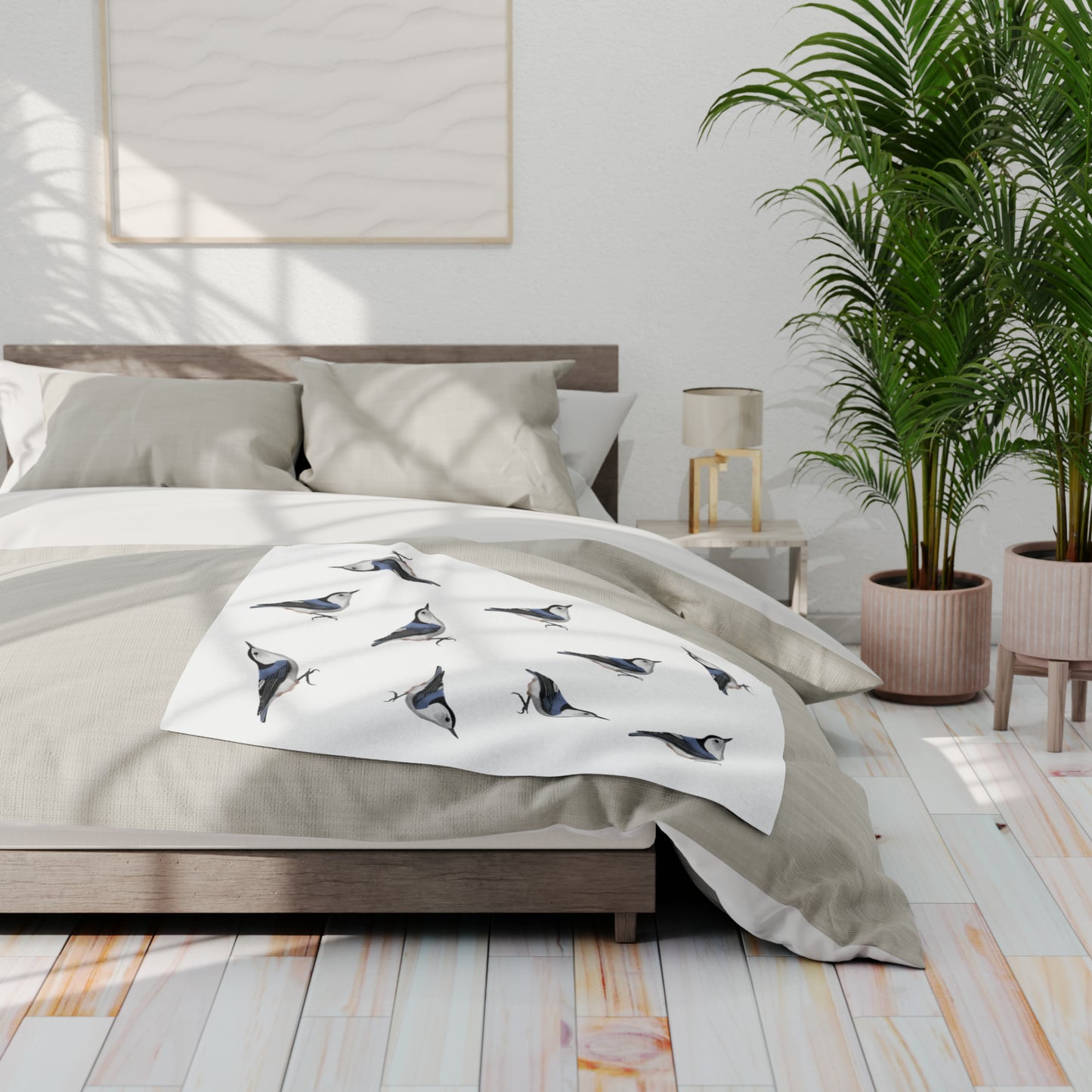 Nuthatch Bird Arctic Fleece Blanket White