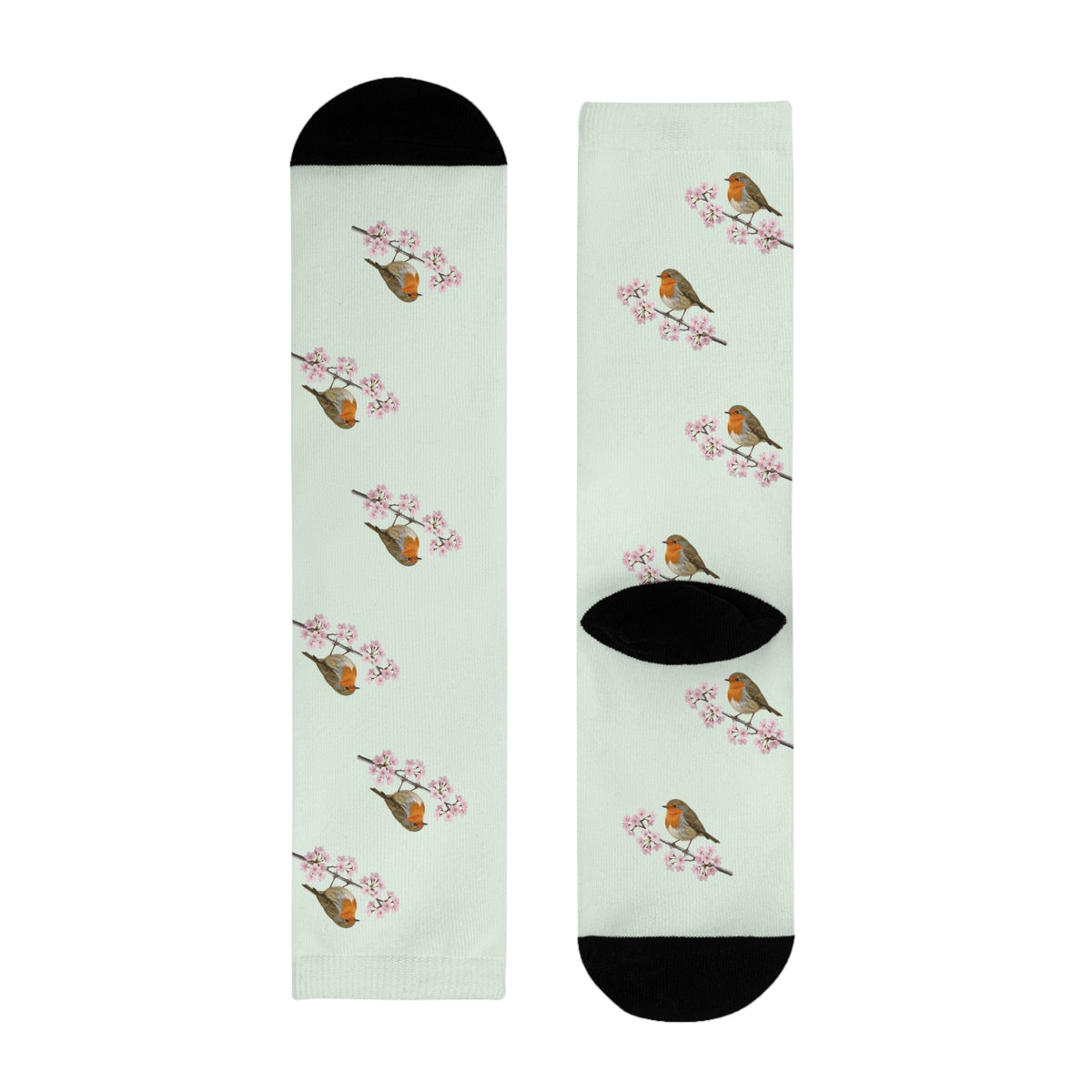 Chaussettes Robin & Cherry Blossom vert sauge | Chaussettes douces en coton mélangé pour les amoureux de la nature