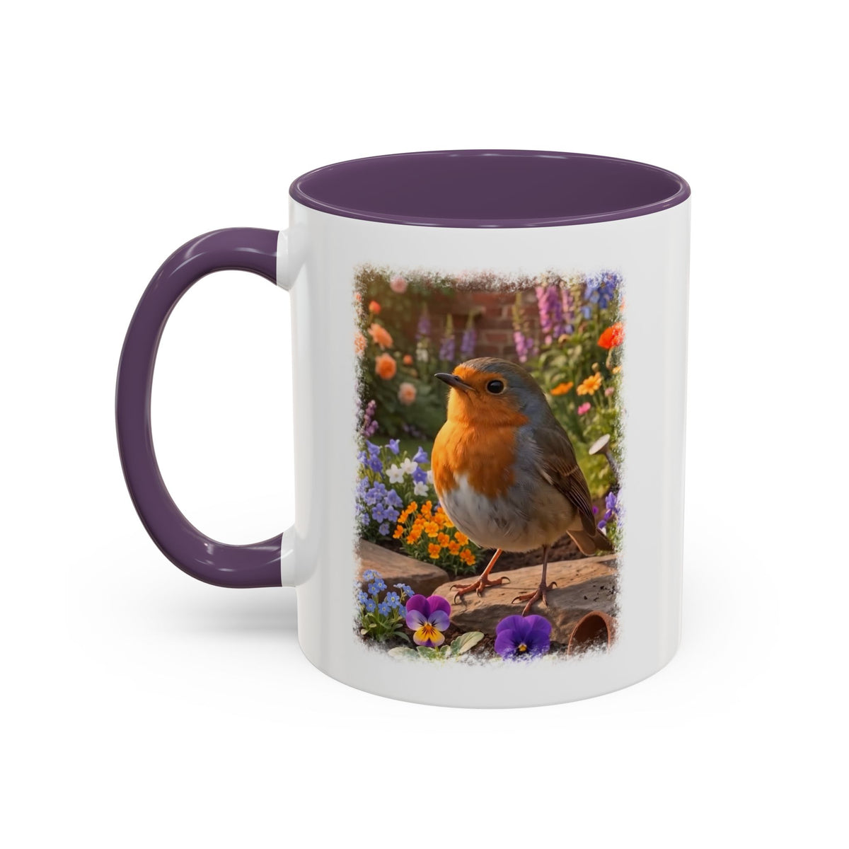 Robin Rosi Flower Bed Mug - Cute Backyard Bird Watcher Gift