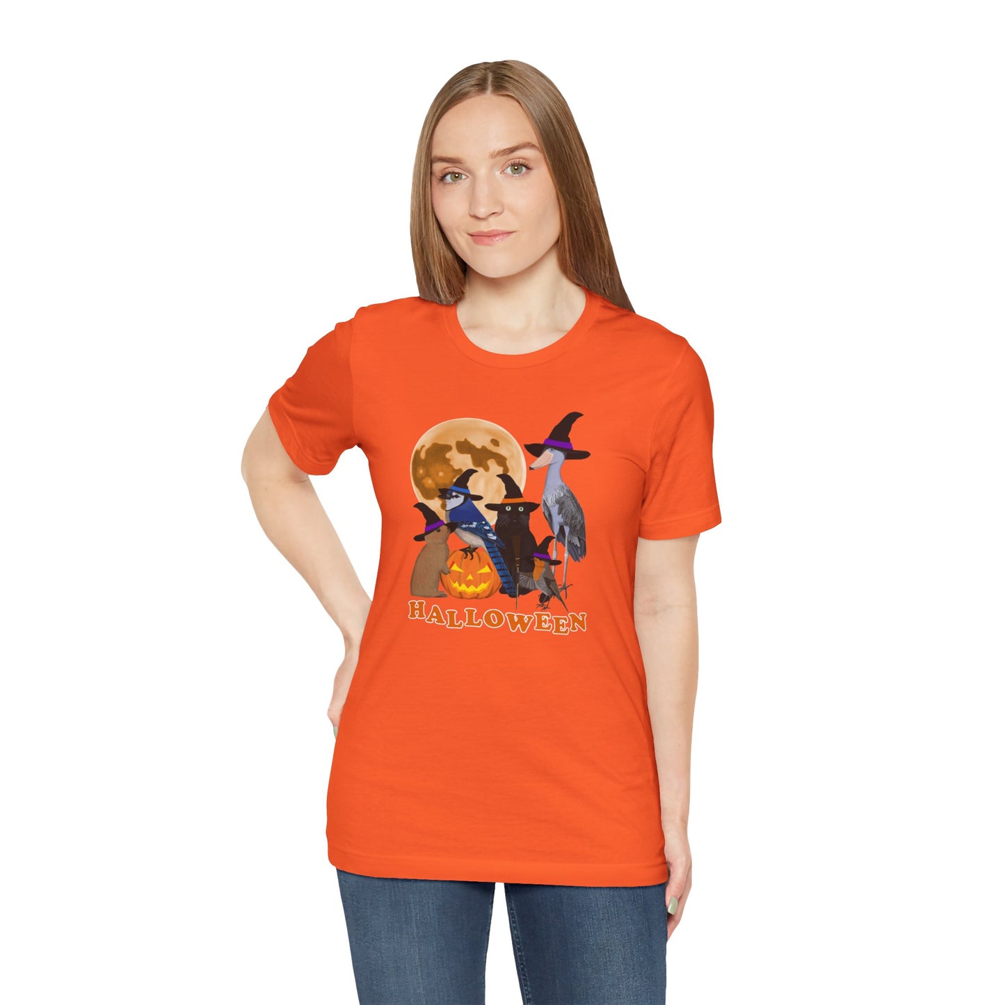 Blue Jay Robin Shoebill with Cat and Bunny Halloween Bird T-Shirt