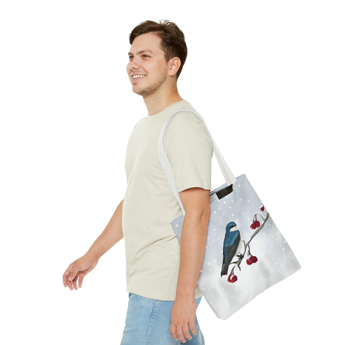 Tree Swallow on a Winter Branch Bird Tote Bag 16"x16" - jz.birds