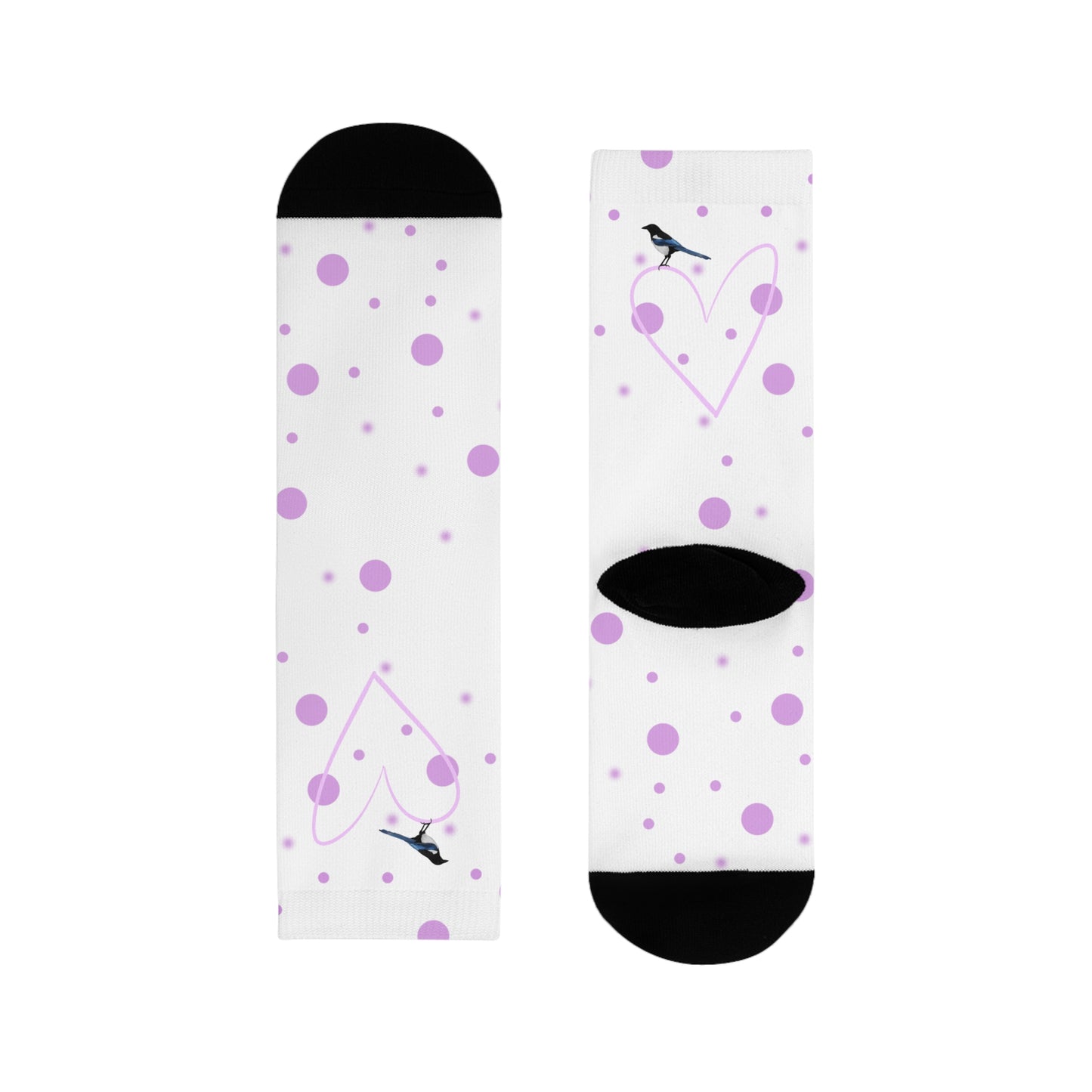 Elster Vogel Socken mit Rosa Herz und Punkten Valentinstag