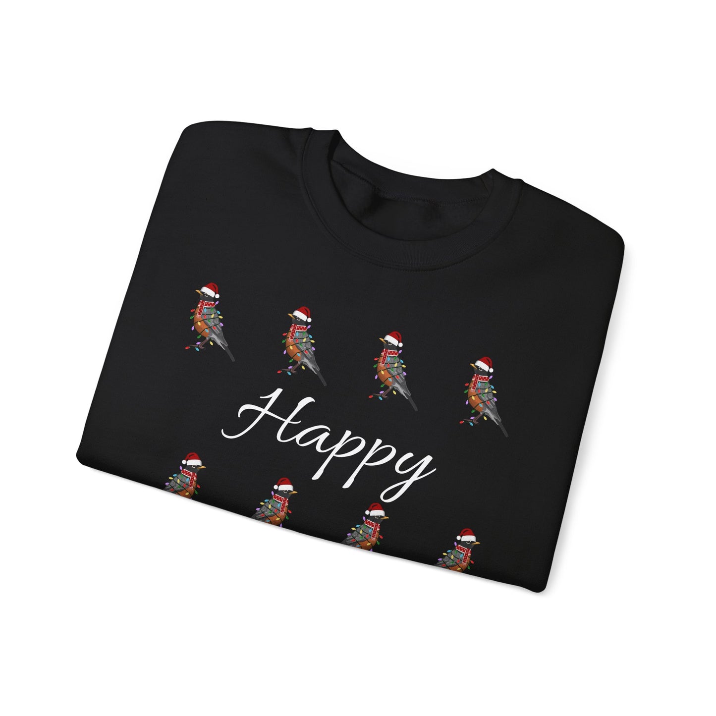 American Robin as Santa with Hat Scarf and Fairy Lights Happy Holidays Birdwatcher Christmas Bird Sweatshirt