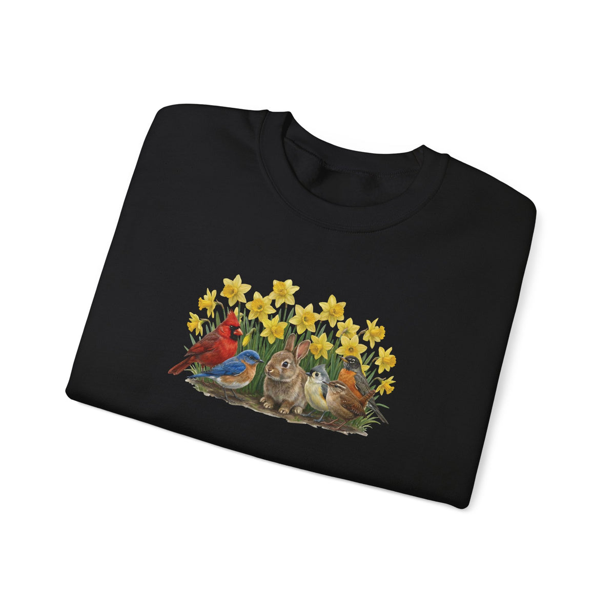 Spring & Easter Sweatshirt – Bunny, Cardinal & Bluebird | Cozy Bird Lover Crewneck