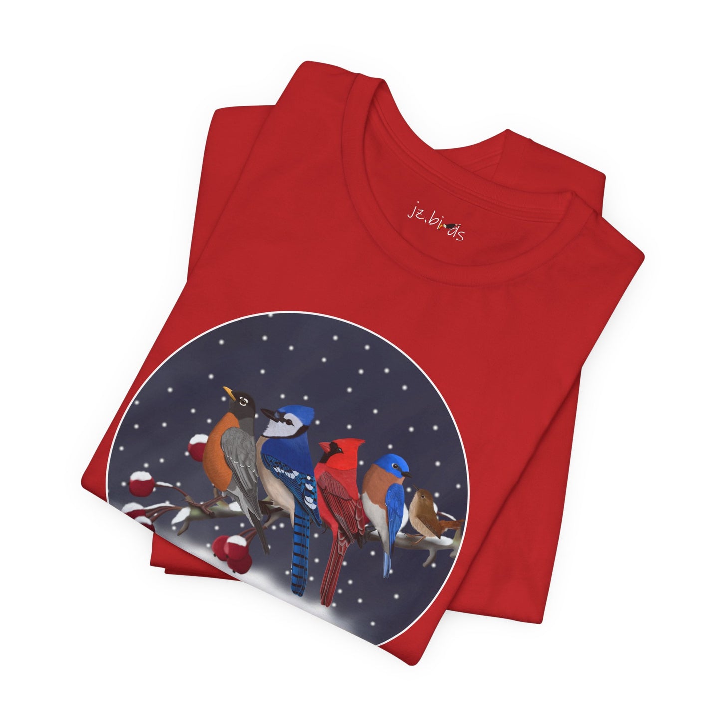 Blue Jay Robin Cardinal Bluebird Wren on a Winter Branch Birdwatcher Christmas Bird T-Shirt