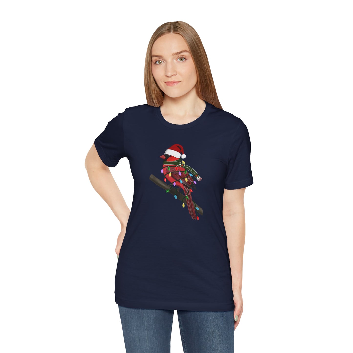 Cardinal with Fairy Lights Christmas Bird T-Shirt